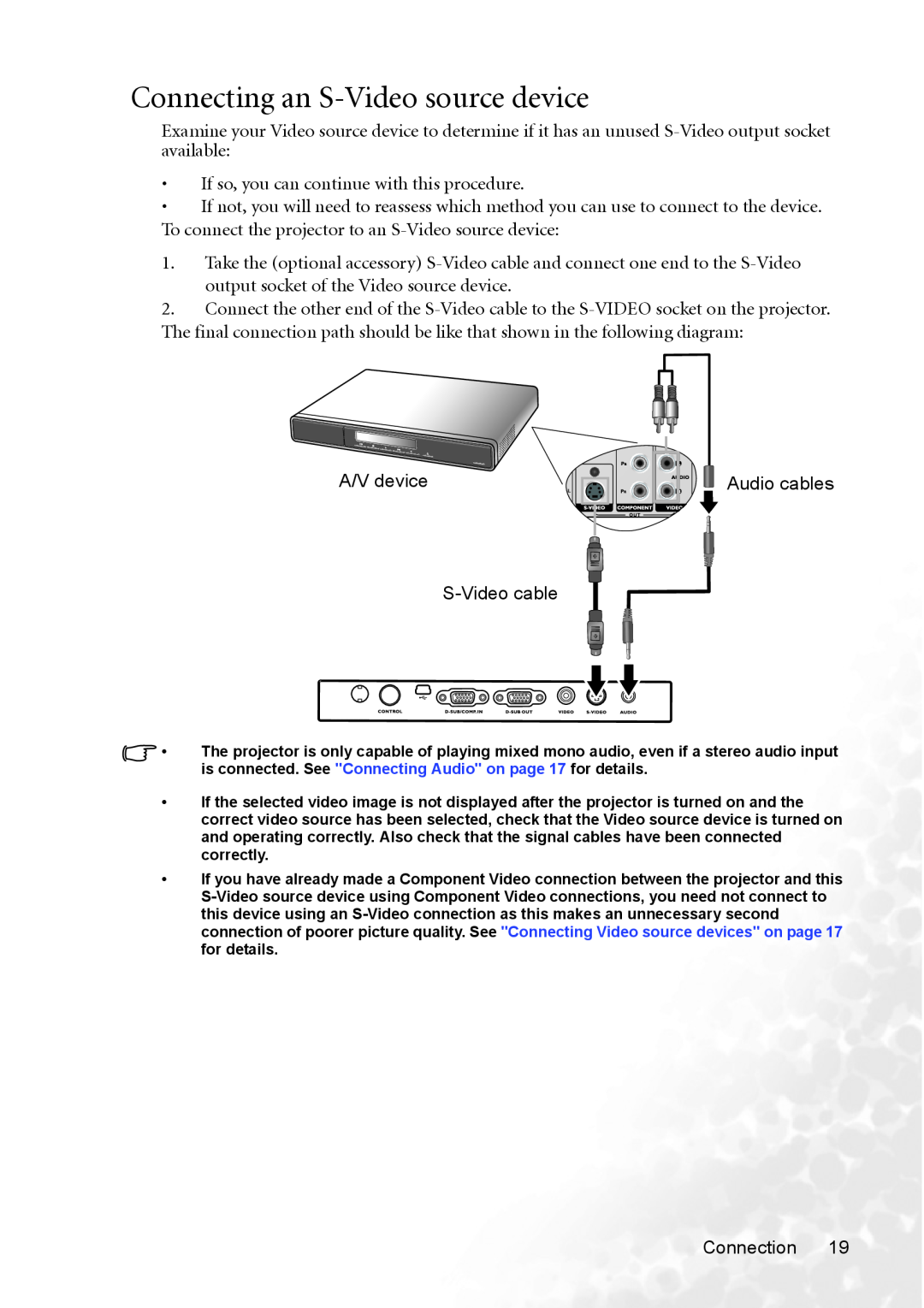 BenQ MP620p user manual Connecting an S-Video source device 