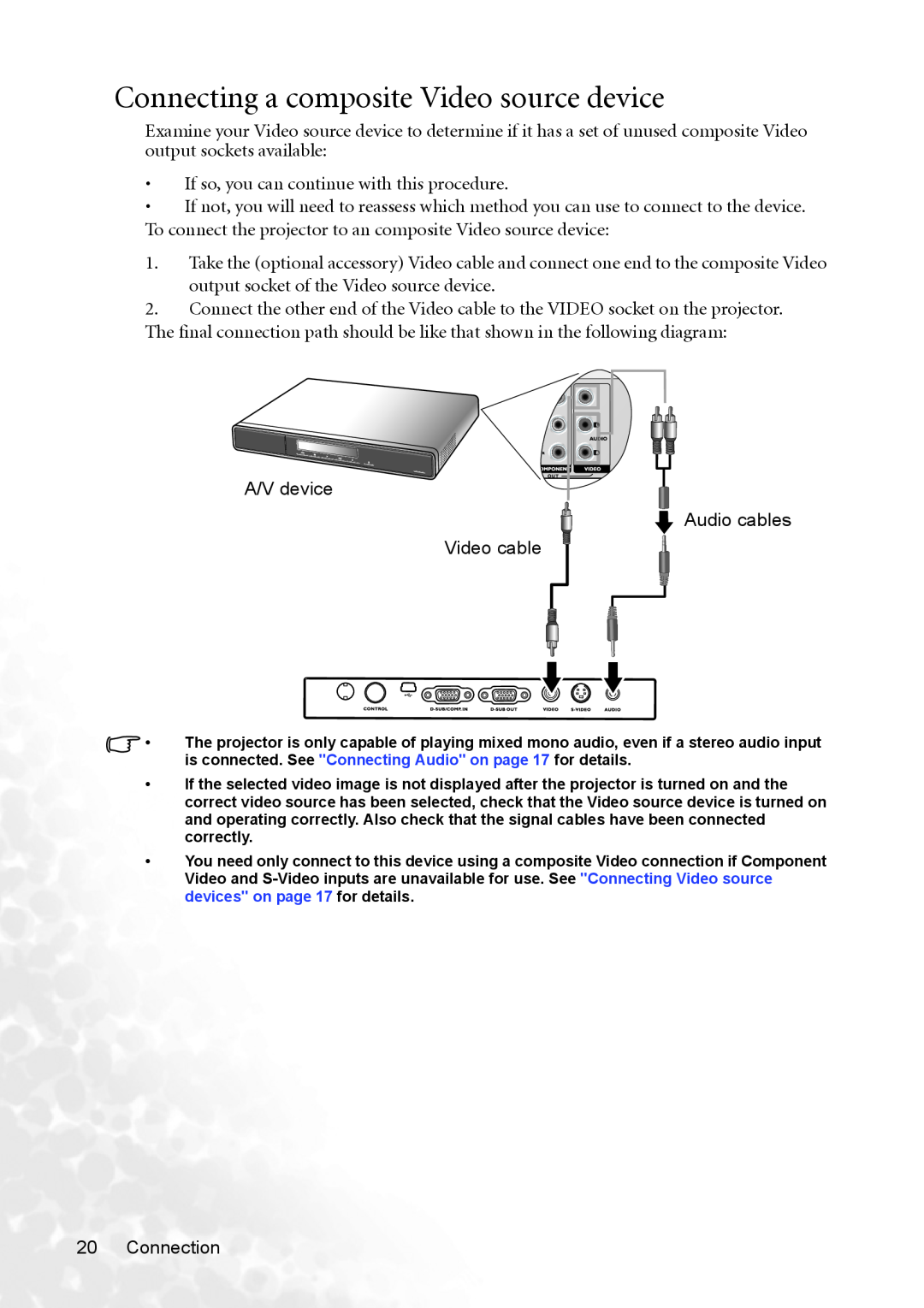 BenQ MP620p user manual Connecting a composite Video source device 