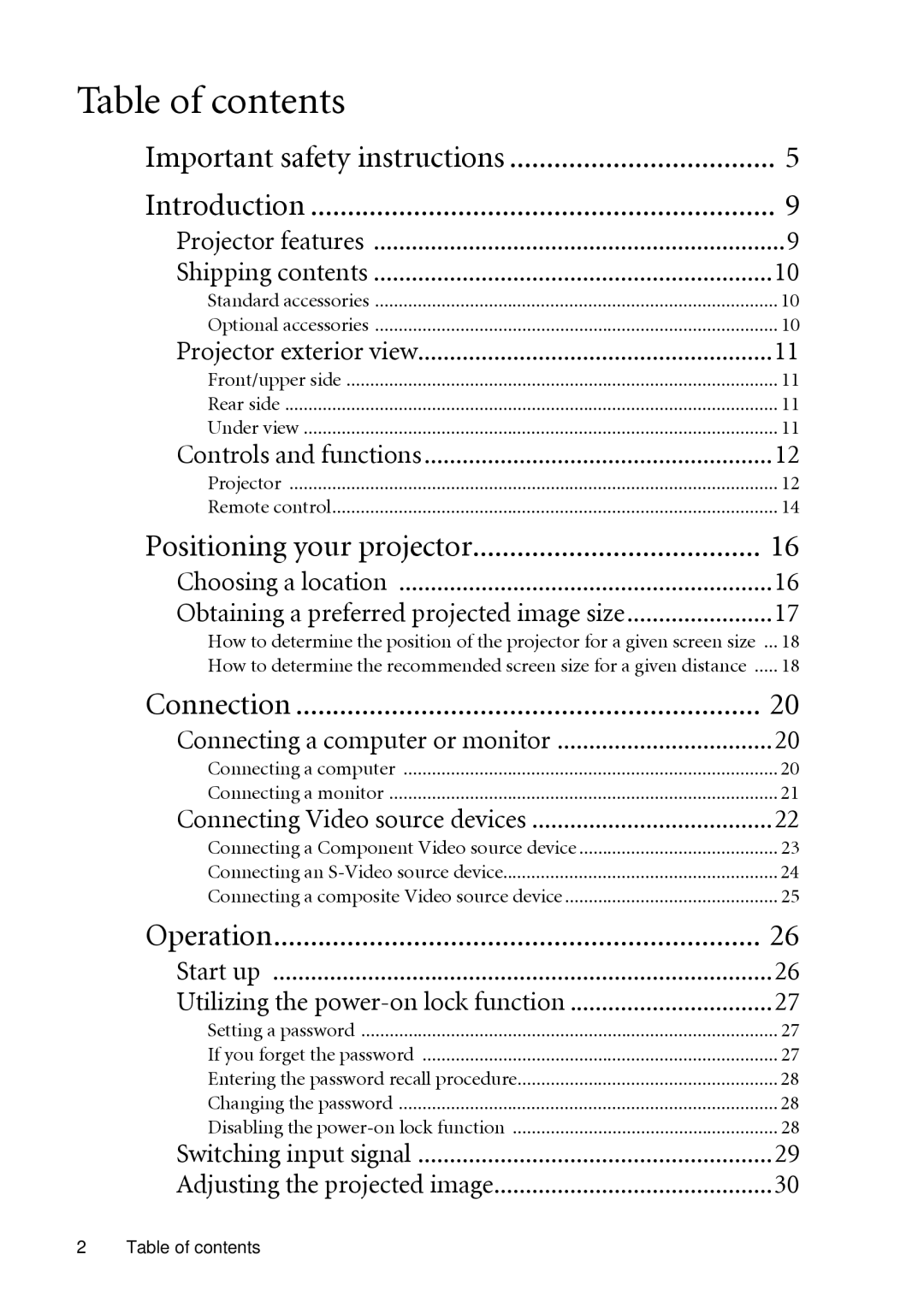 BenQ MP612c, MP622c user manual Table of contents 