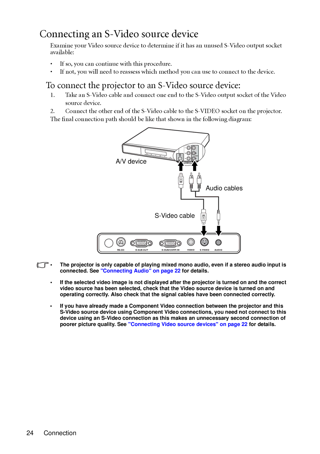 BenQ MP612c, MP622c Connecting an S-Video source device, To connect the projector to an S-Video source device 