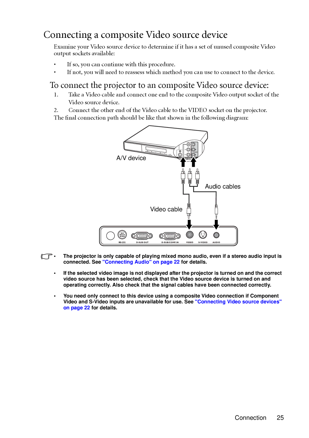 BenQ MP612, MP622 Connecting a composite Video source device, To connect the projector to an composite Video source device 