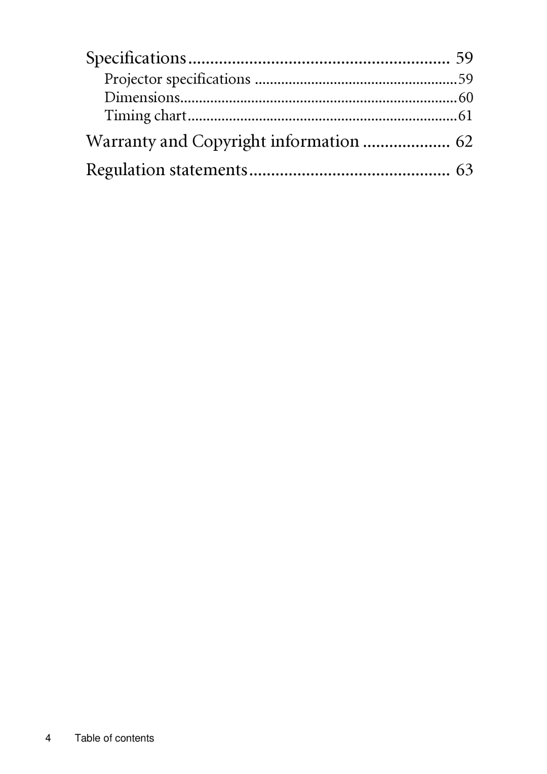 BenQ MP612c, MP622c user manual Specifications, Regulation statements 