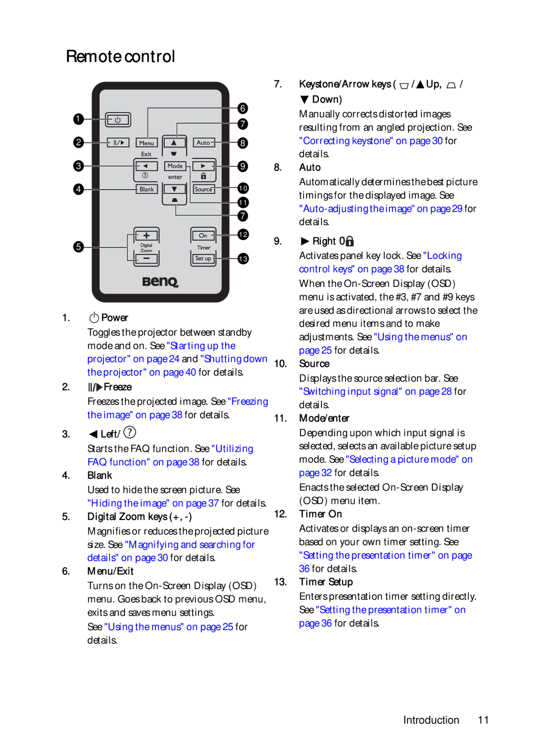 BenQ MP623, MP624 user manual Remote control 