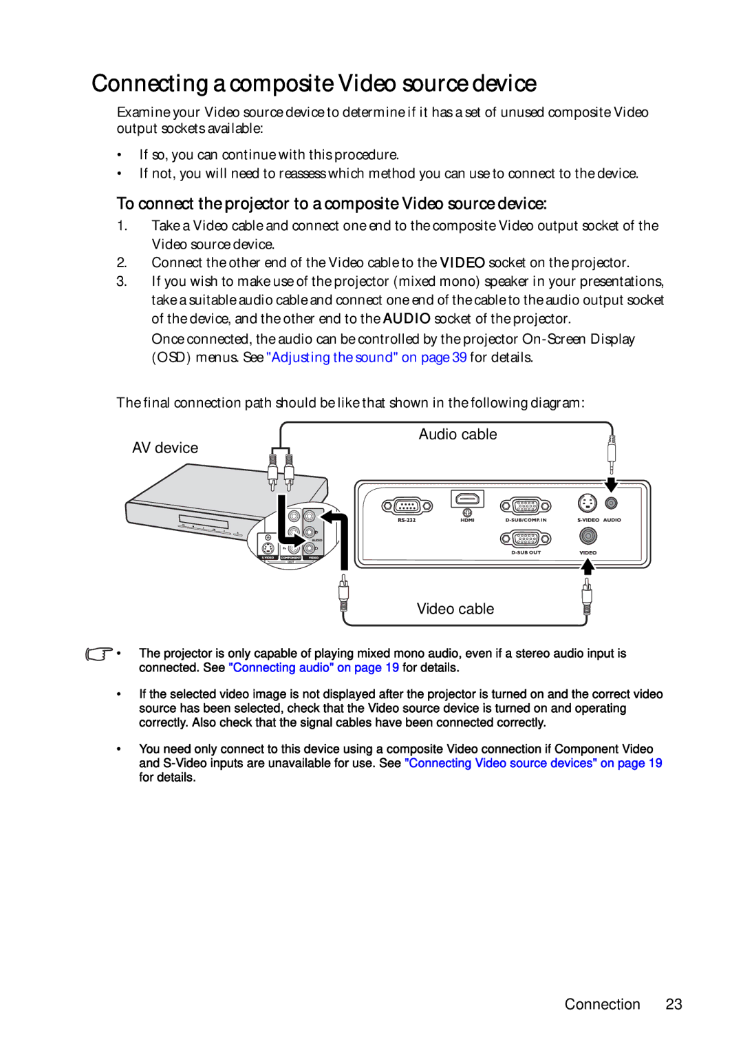 BenQ MP623, MP624 Connecting a composite Video source device, To connect the projector to a composite Video source device 