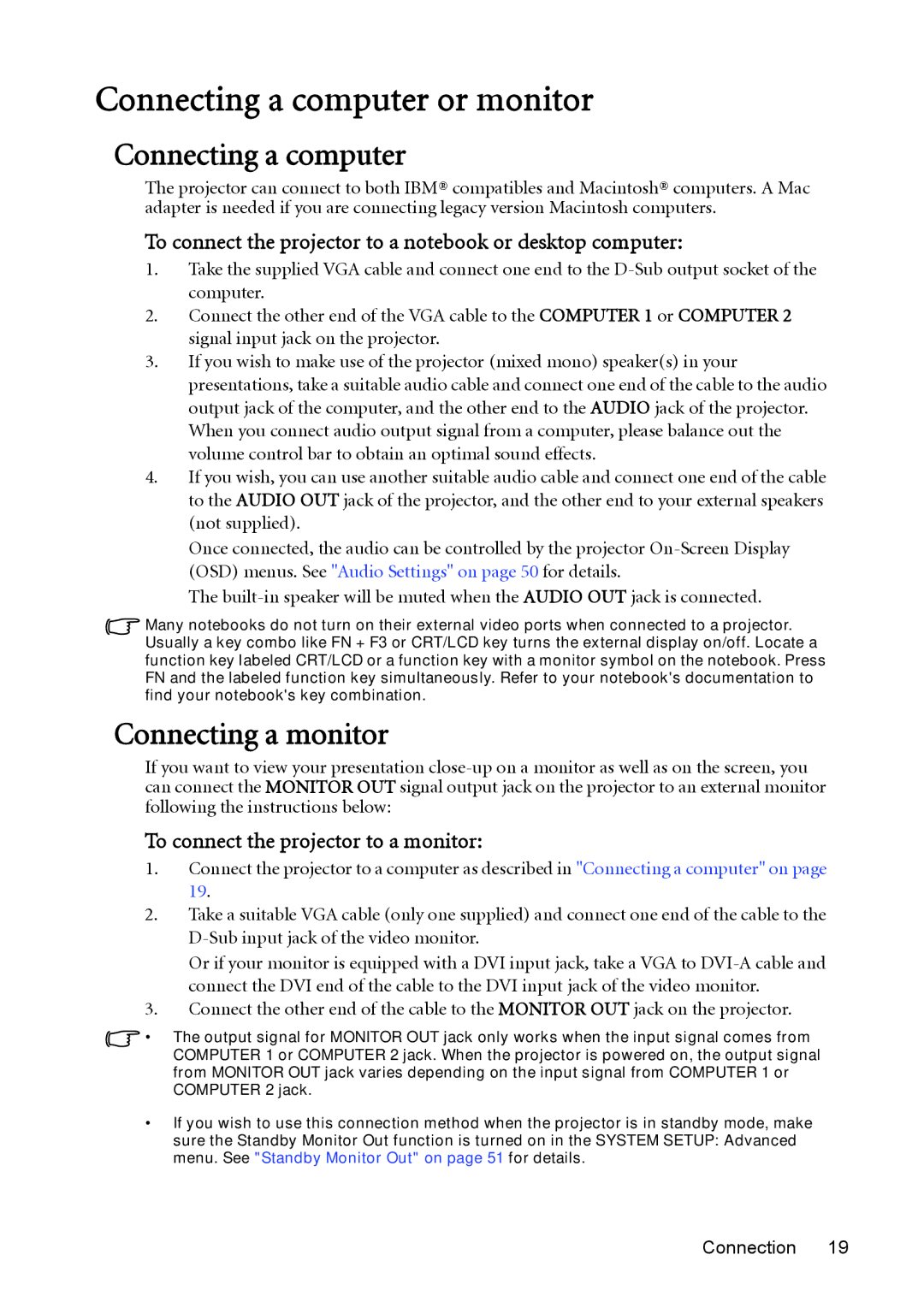 BenQ MP625P user manual Connecting a computer or monitor, Connecting a monitor, To connect the projector to a monitor 