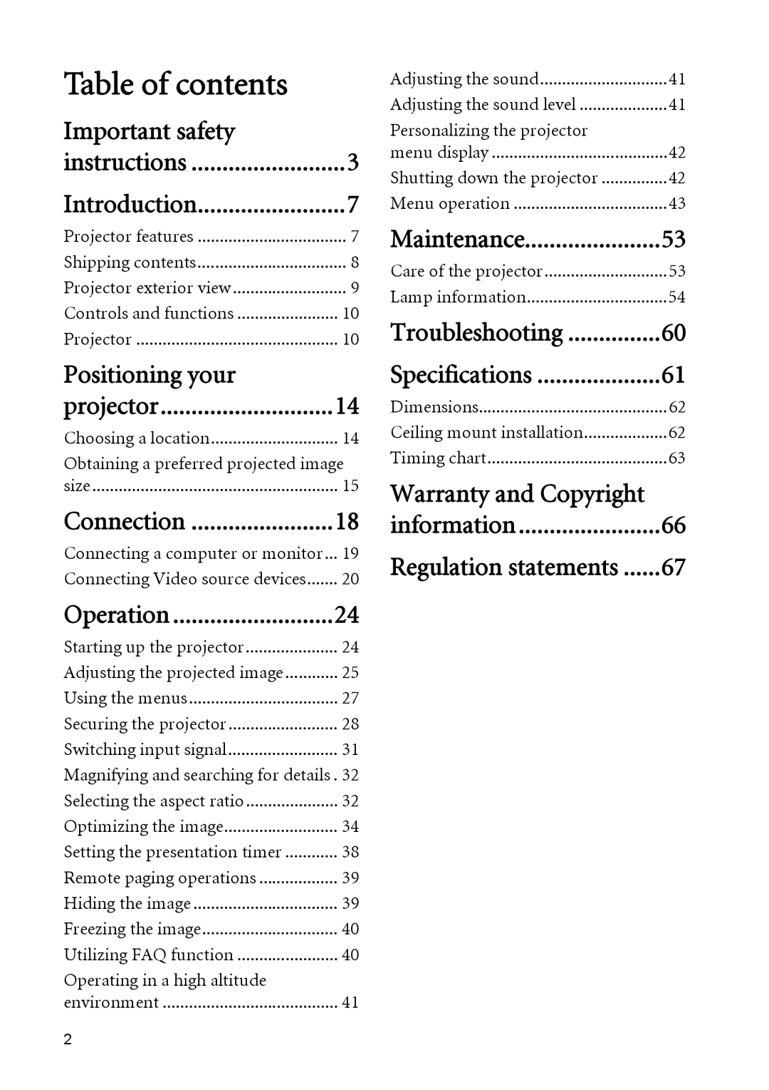 BenQ MP625P user manual Table of contents 