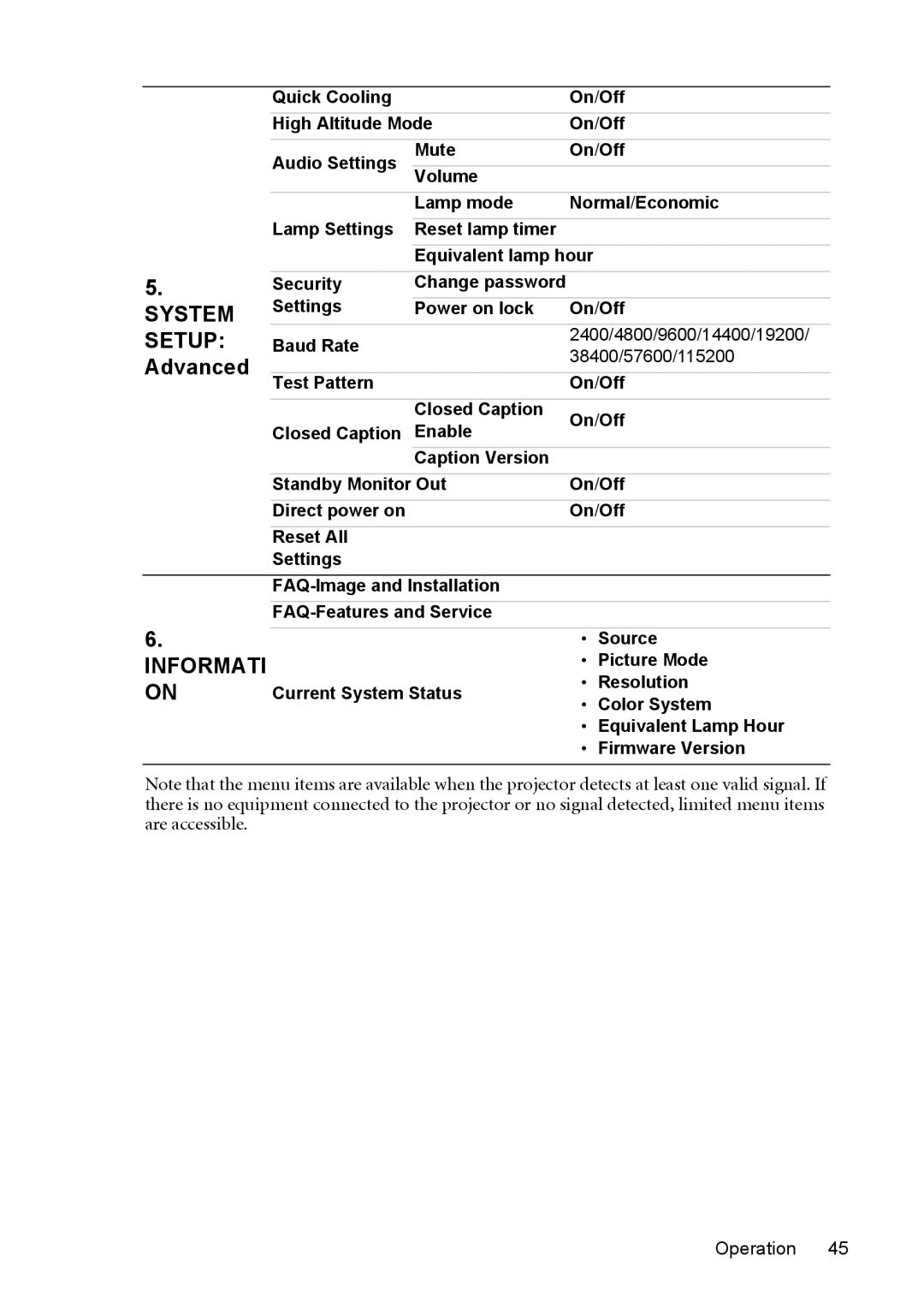 BenQ MP625P user manual Setup, Advanced 