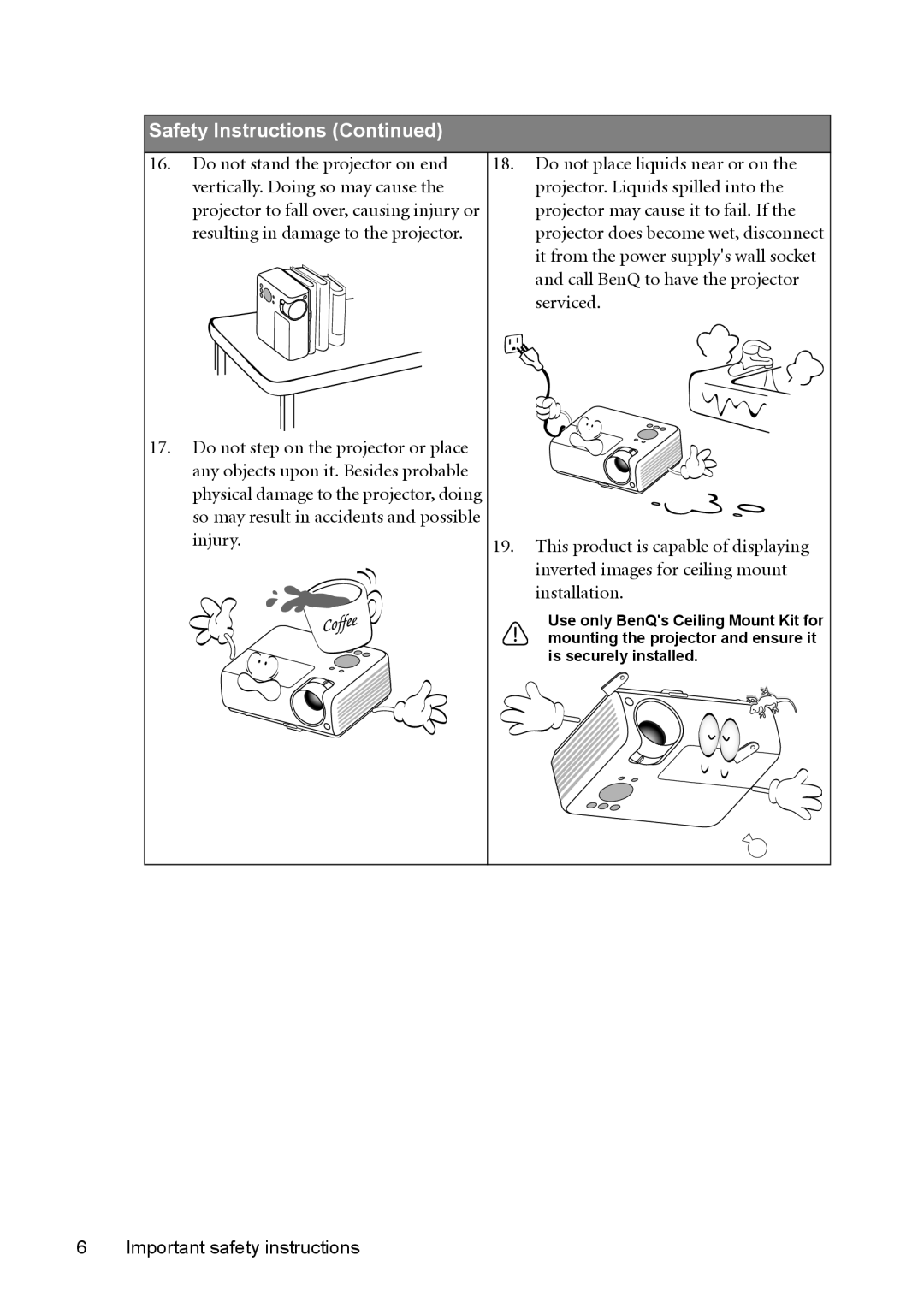 BenQ MP625P user manual Safety Instructions 