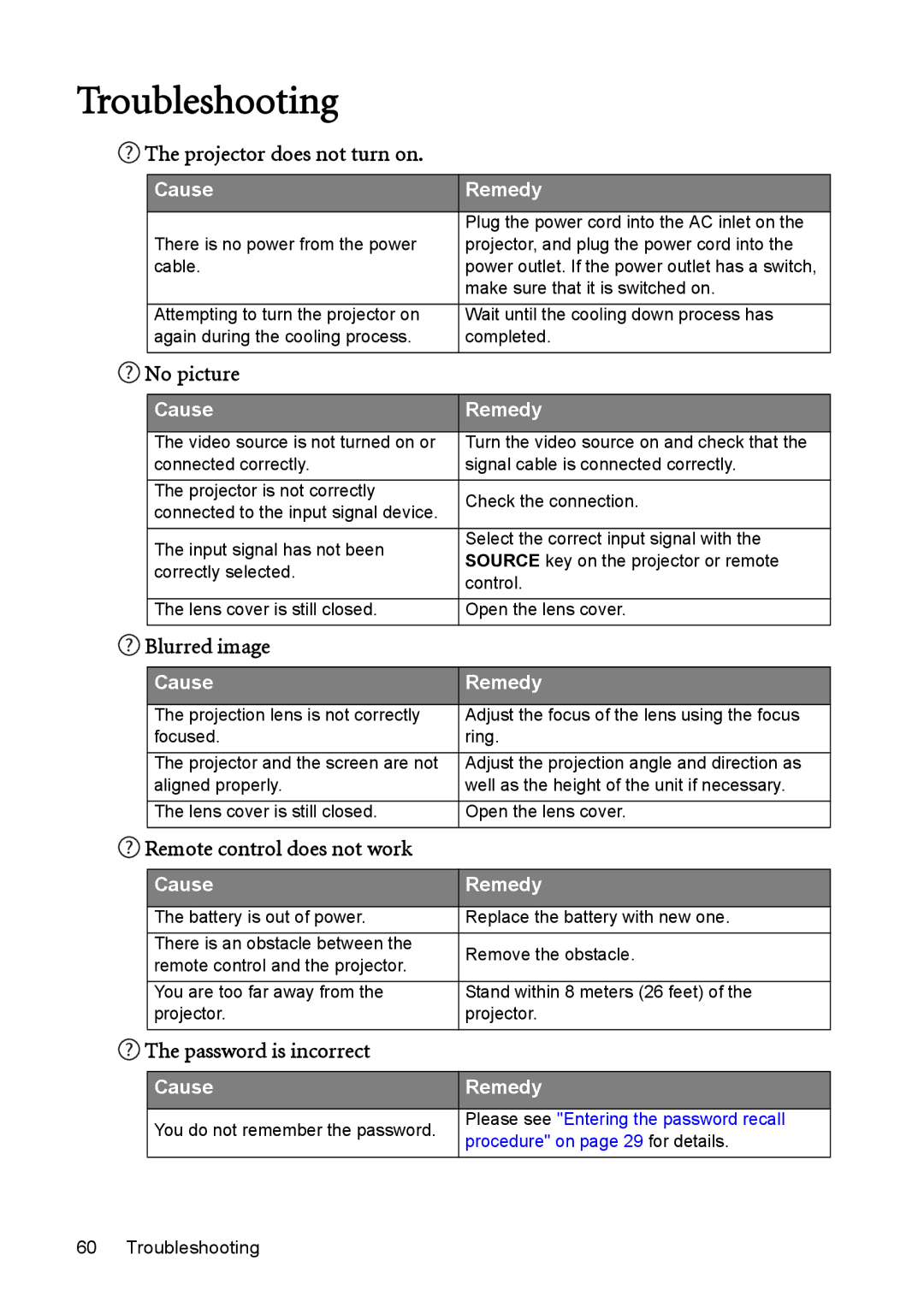 BenQ MP625P user manual Troubleshooting 