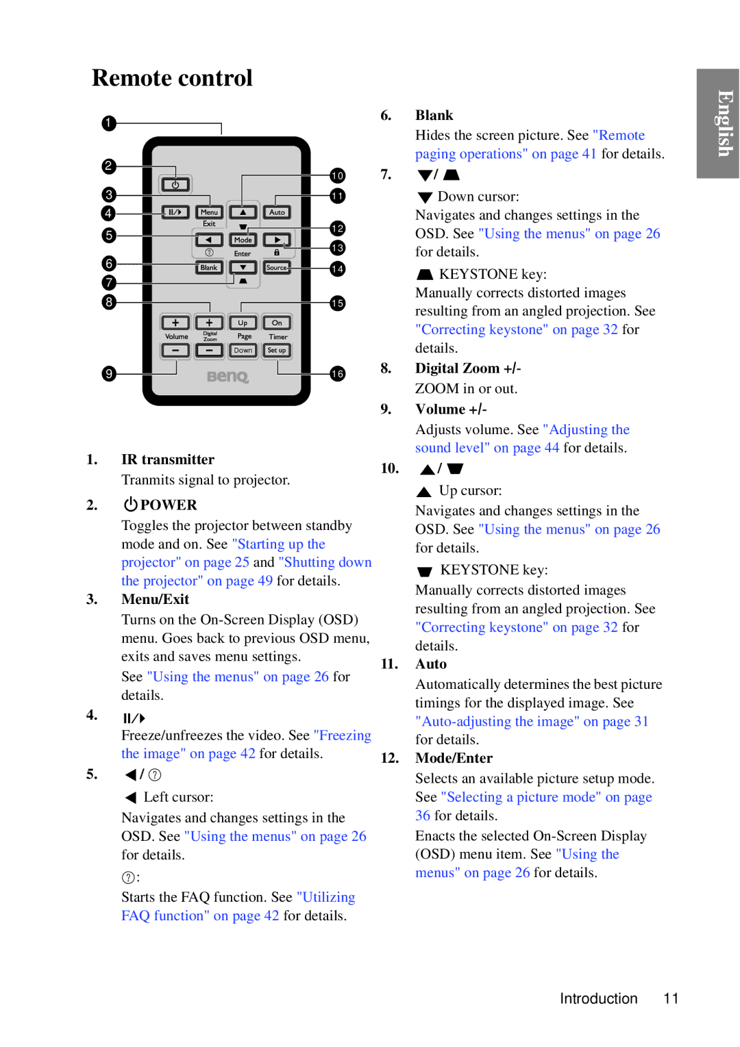 BenQ MP670 user manual Remote control 