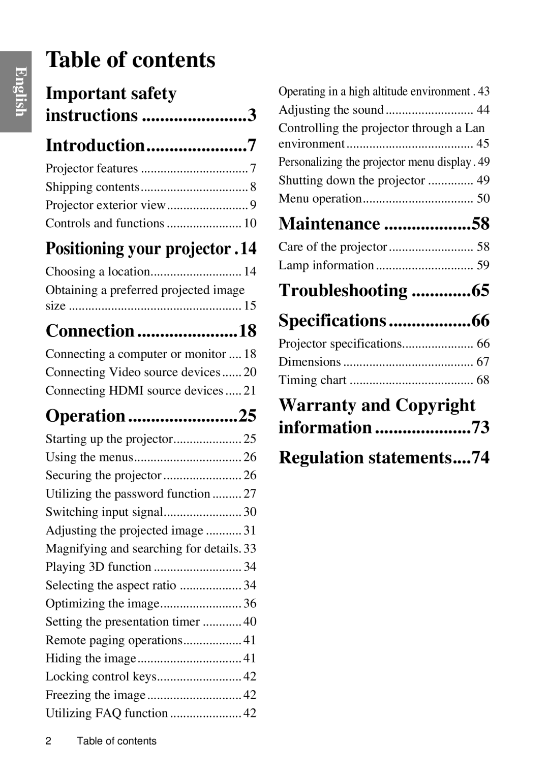 BenQ MP670 user manual Table of contents 