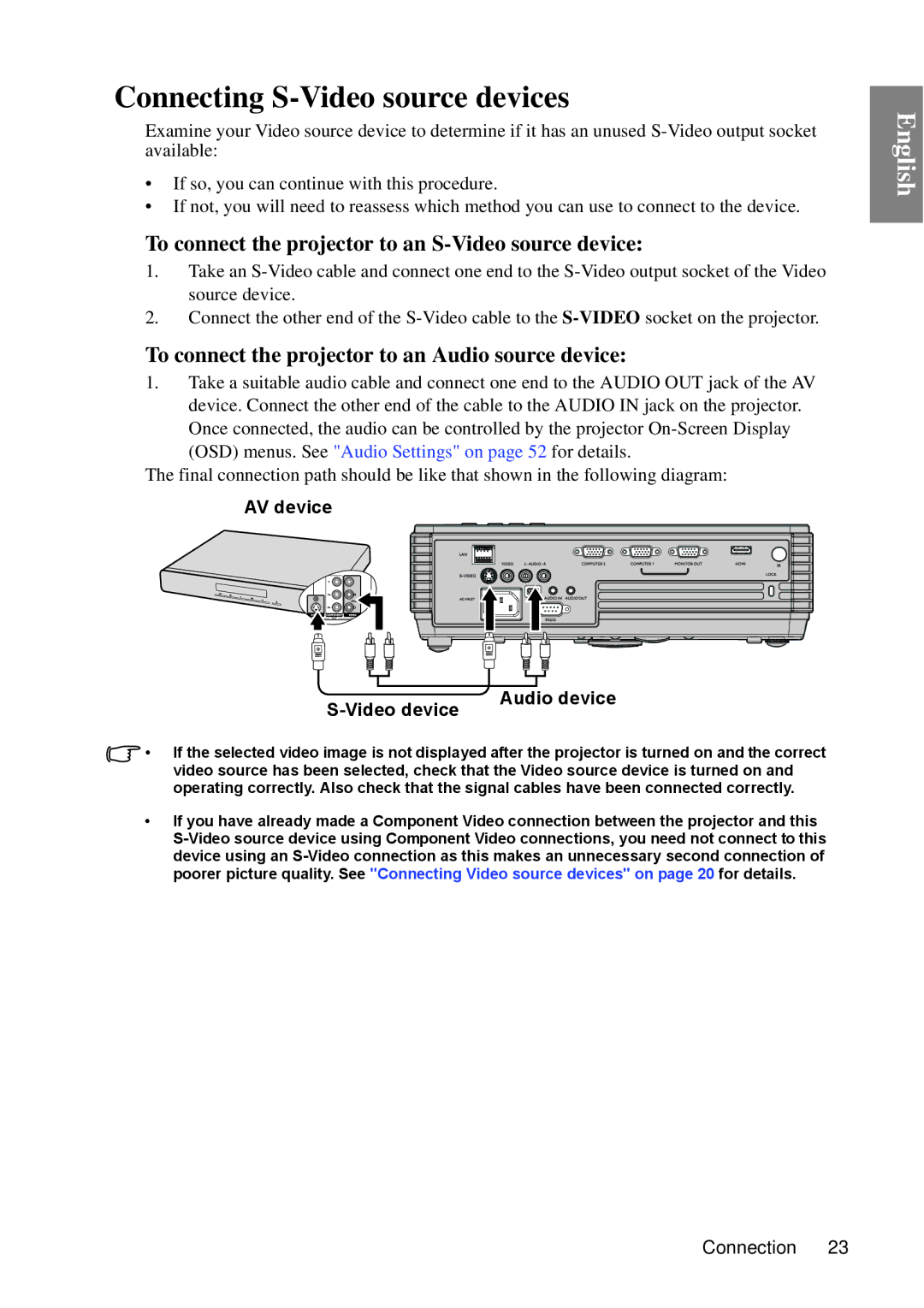 BenQ MP670 user manual Connecting S-Video source devices, To connect the projector to an S-Video source device 