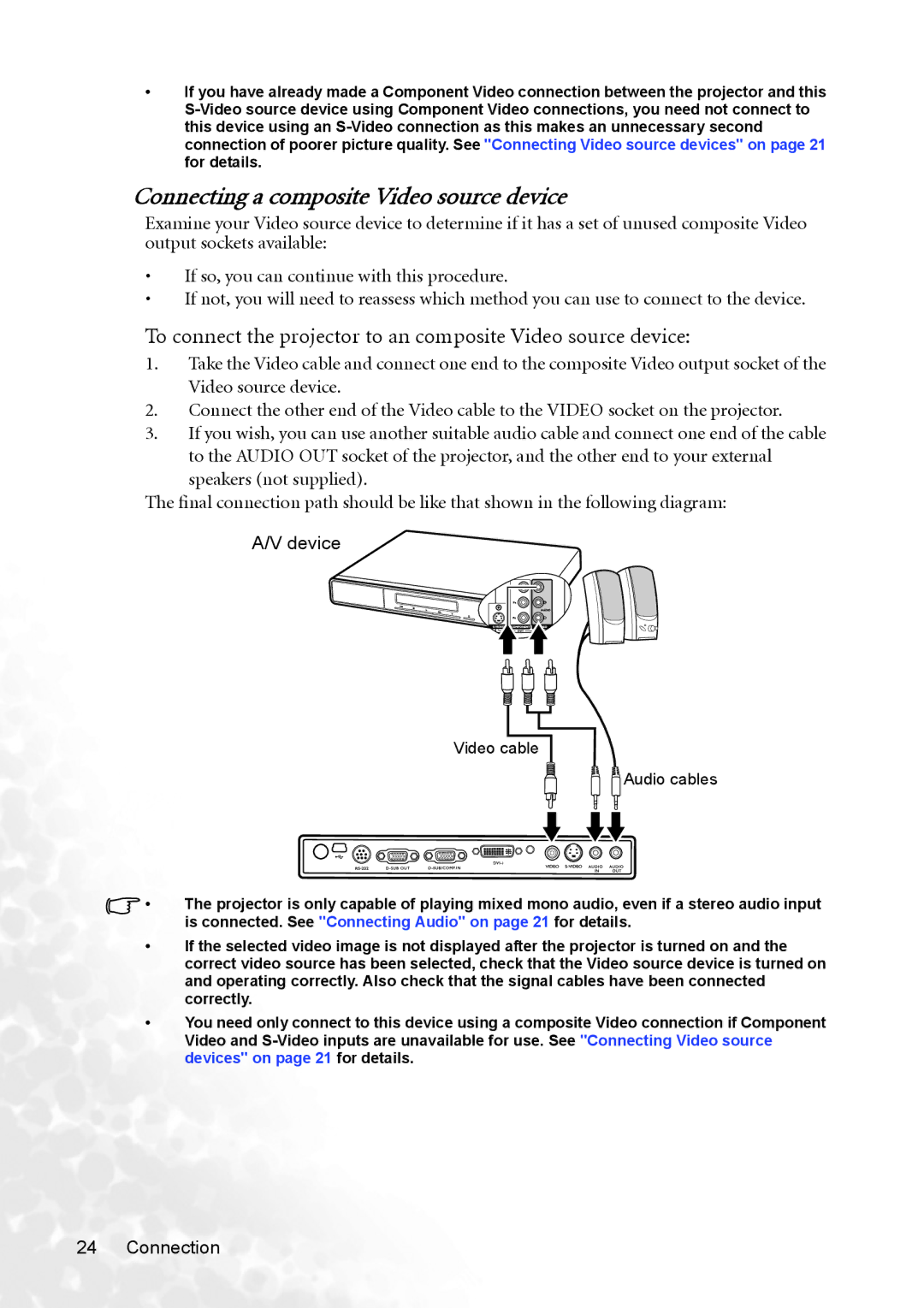 BenQ MP720 user manual Connecting a composite Video source device 