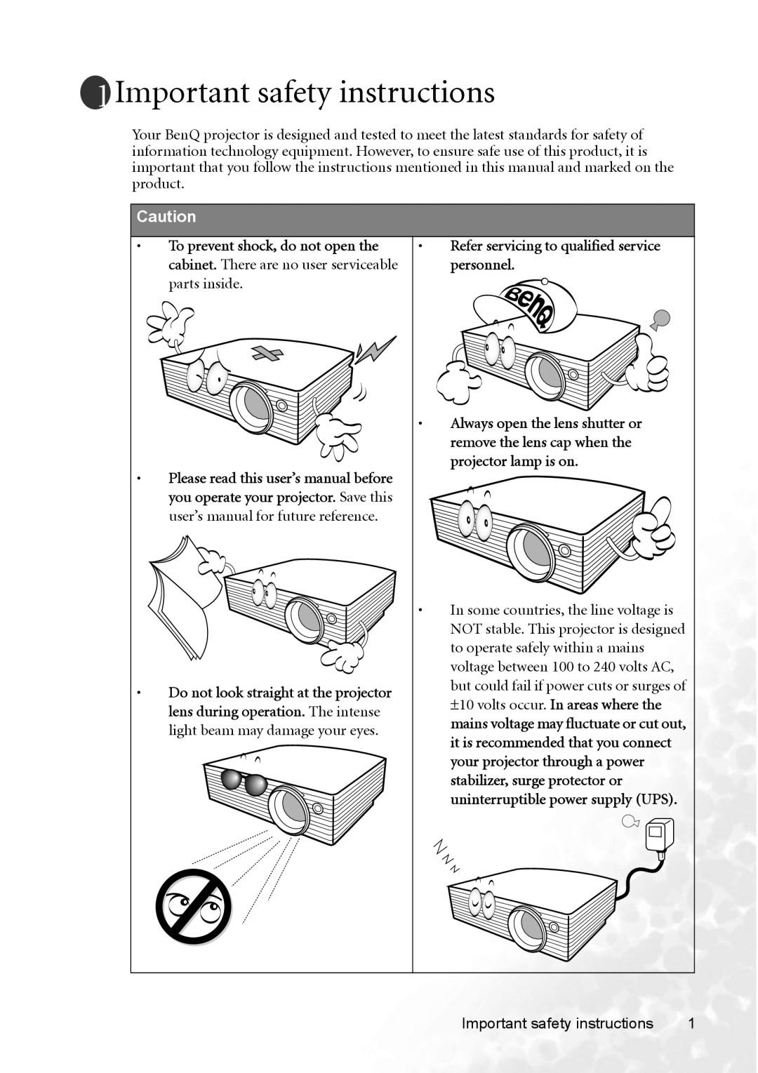 BenQ MP720 user manual Important safety instructions, Refer servicing to qualified service personnel 