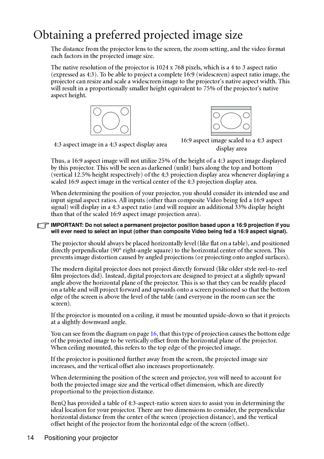 BenQ MP721C user manual Obtaining a preferred projected image size 