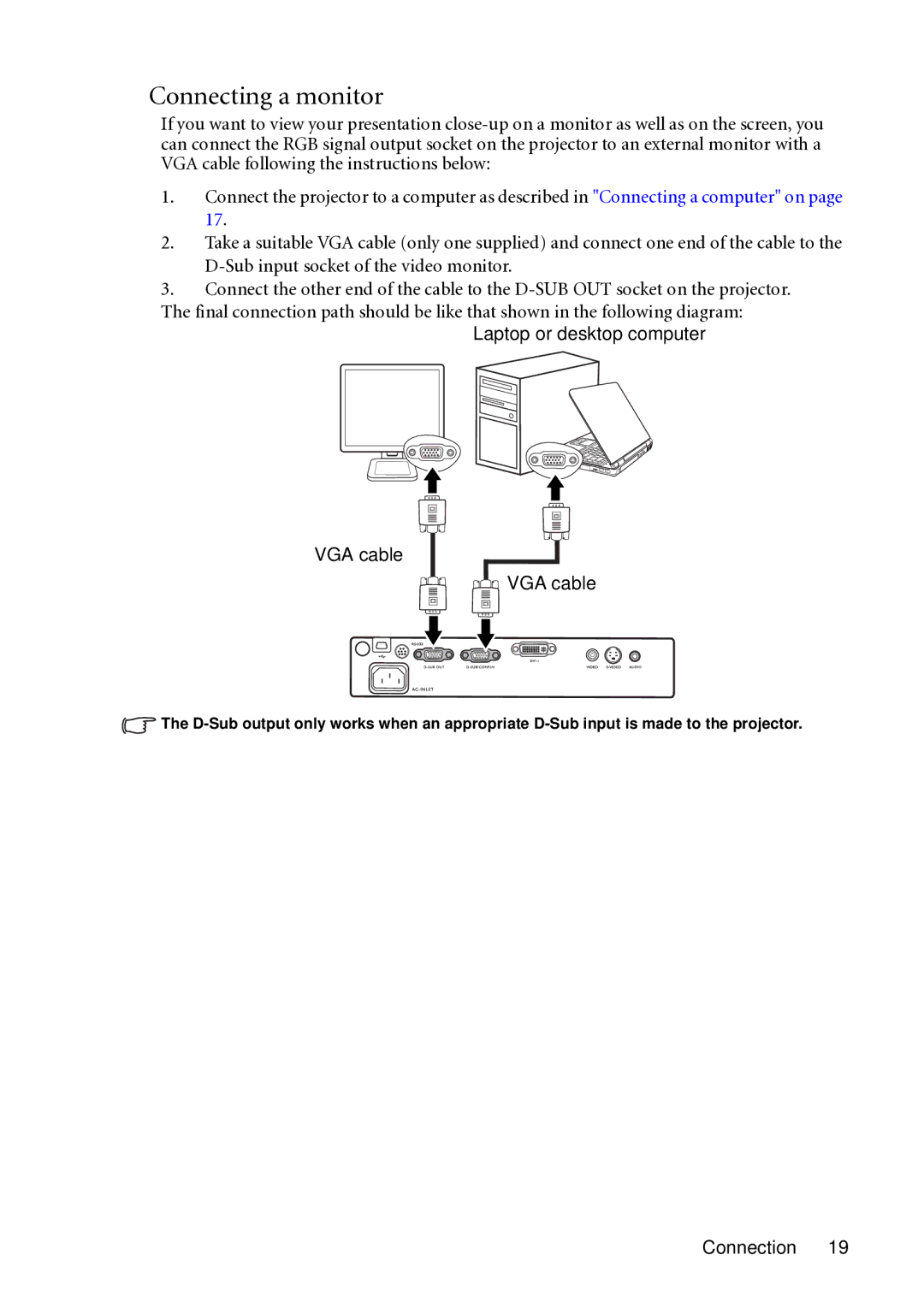 BenQ MP721C user manual Connecting a monitor 