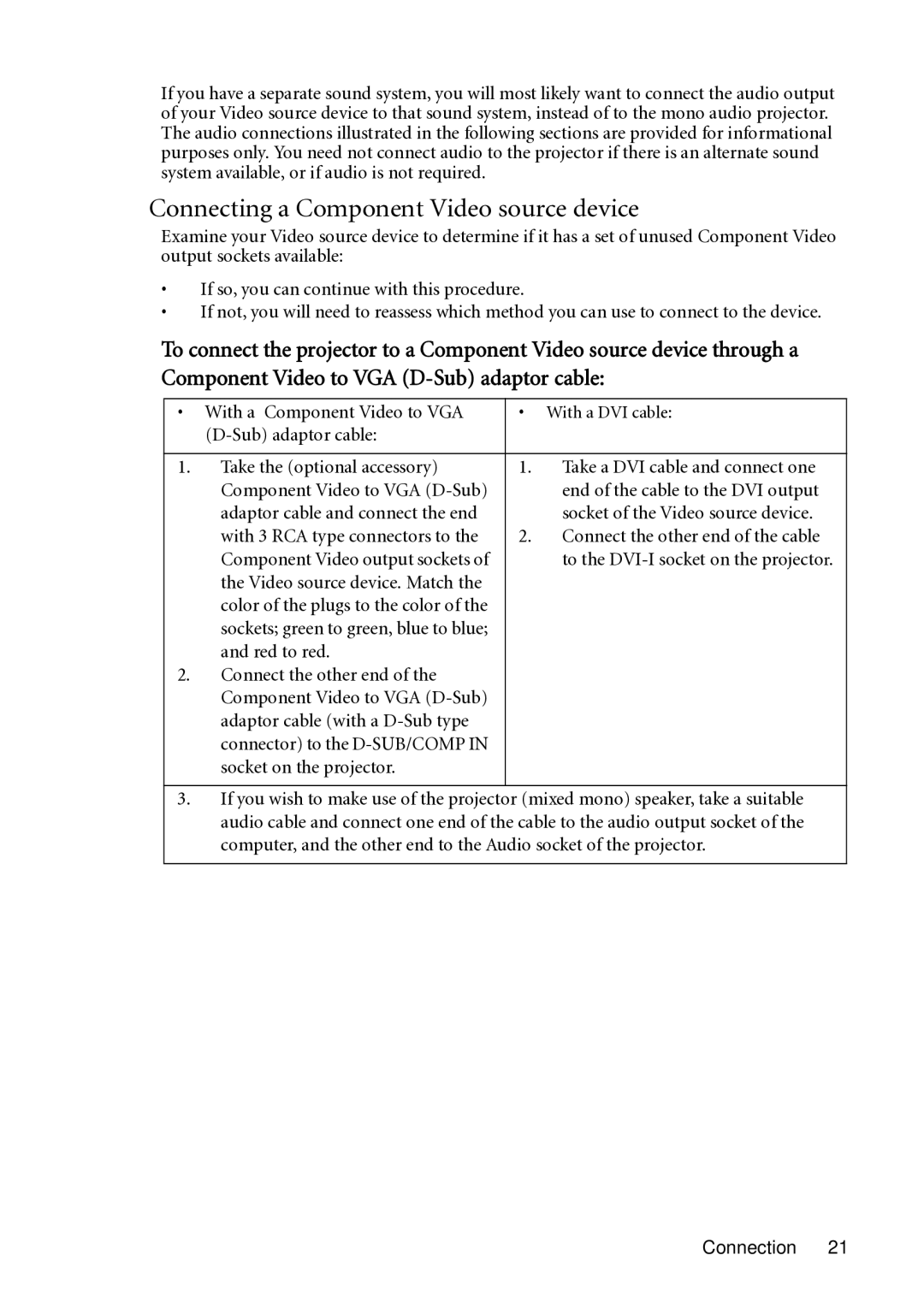 BenQ MP721C user manual Connecting a Component Video source device 