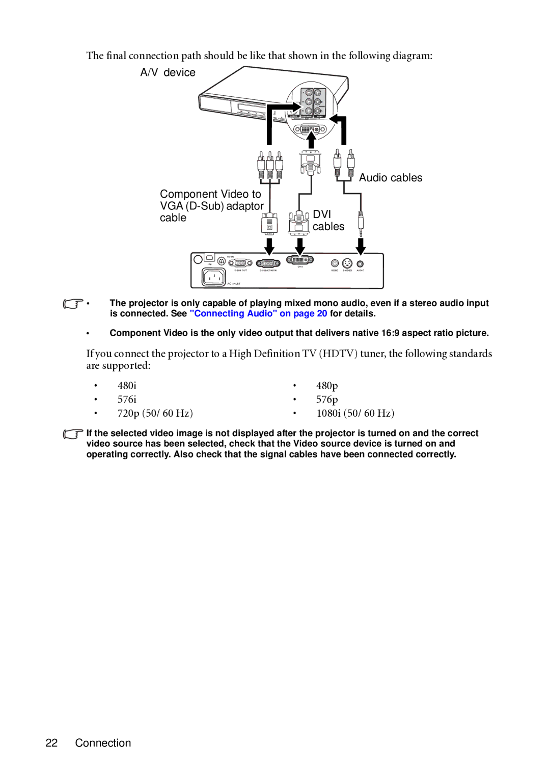 BenQ MP721C user manual DVI cables 