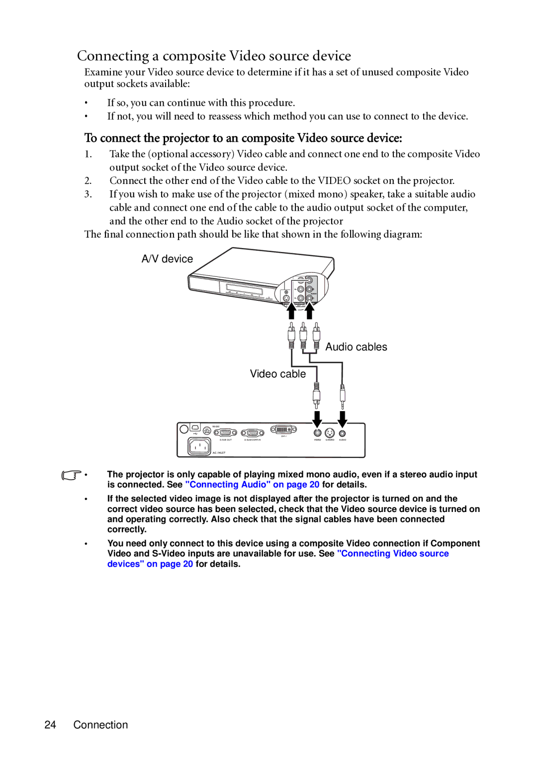 BenQ MP721C user manual Connecting a composite Video source device 