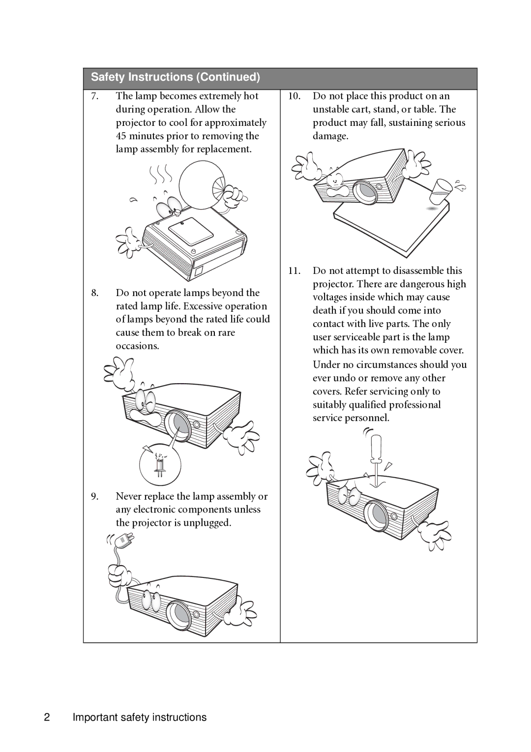 BenQ MP721C user manual Safety Instructions 