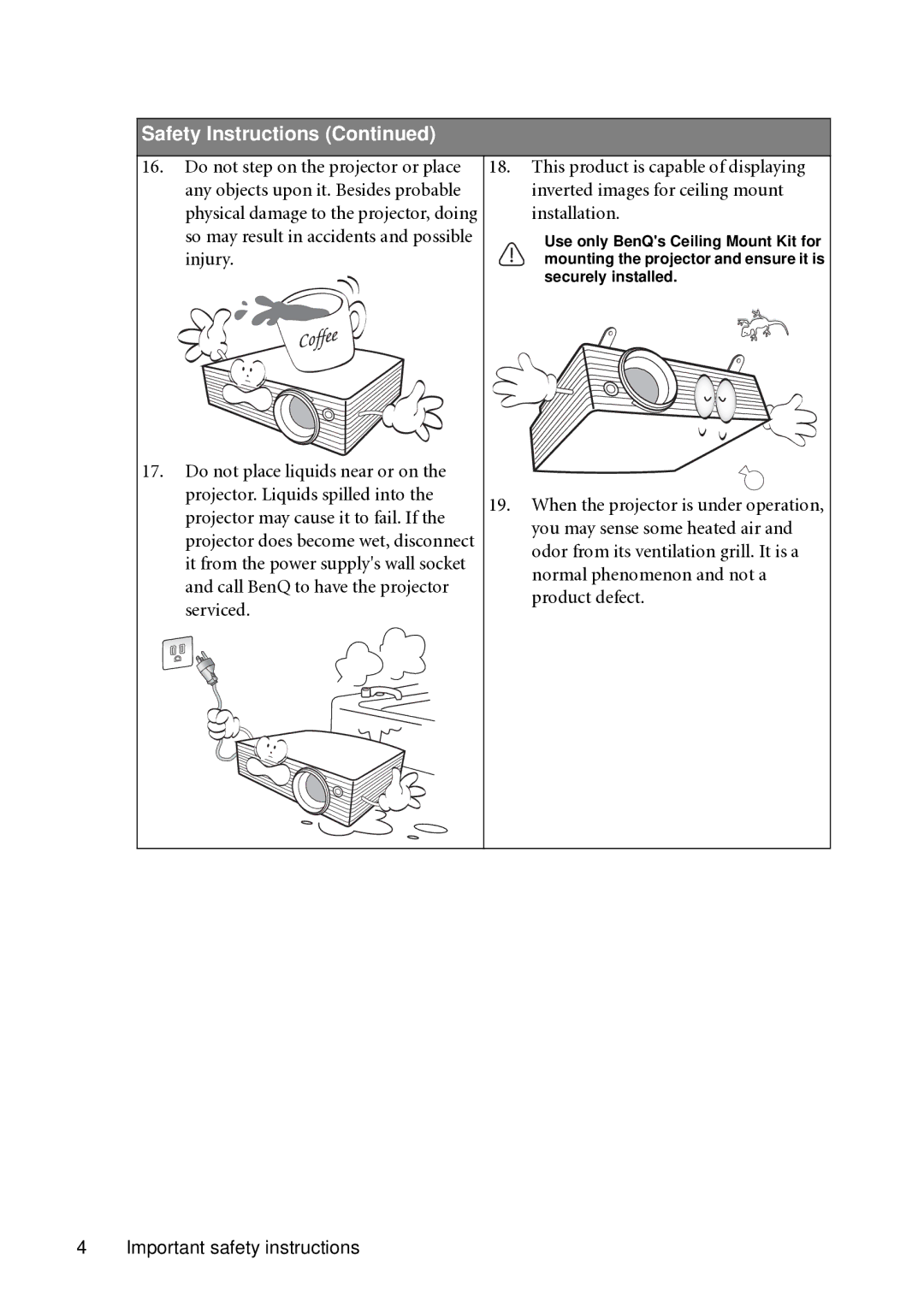 BenQ MP721C user manual Safety Instructions 