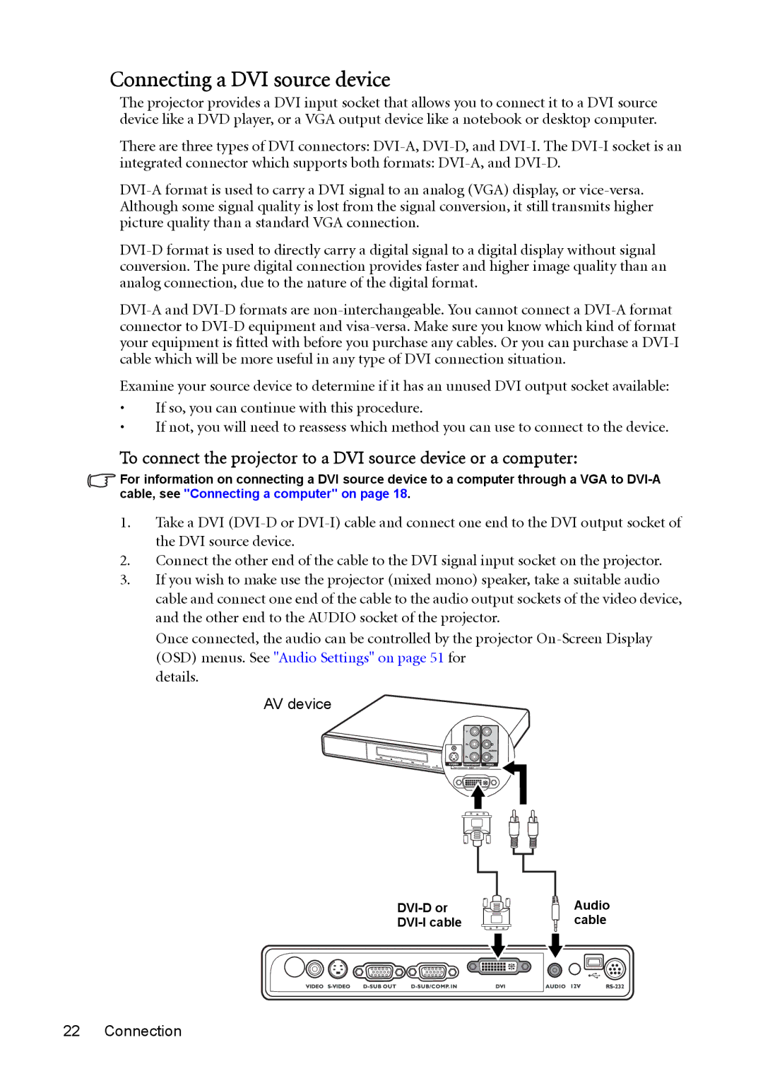 BenQ MP723 user manual Connecting a DVI source device 