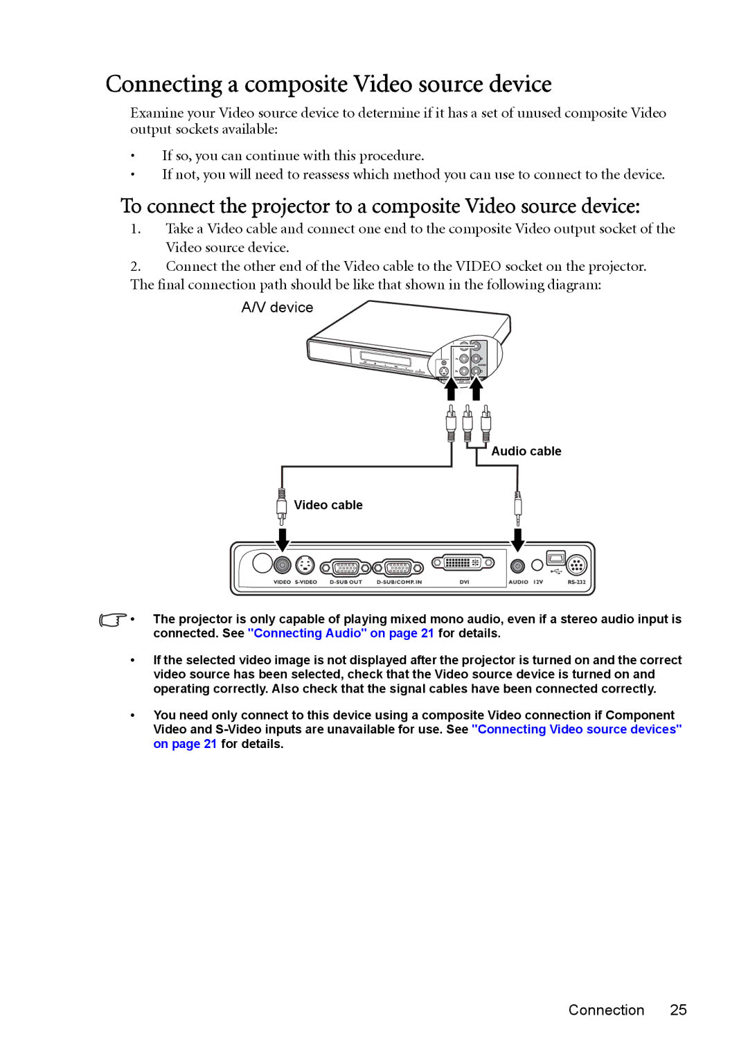 BenQ MP723 Connecting a composite Video source device, To connect the projector to a composite Video source device 