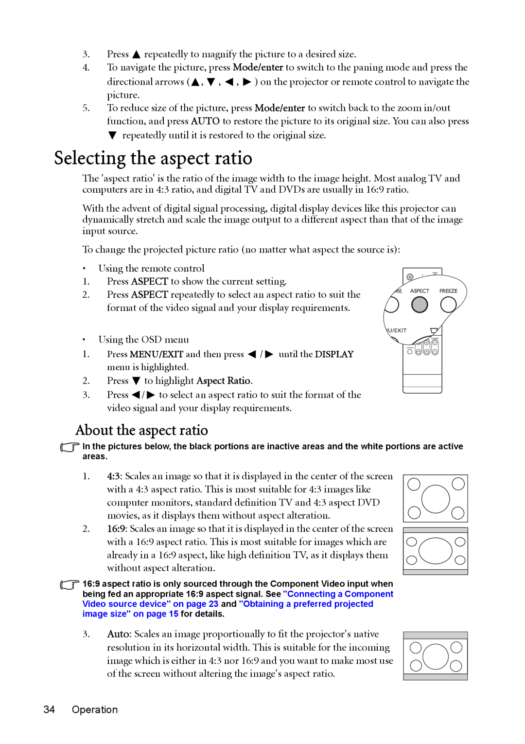 BenQ MP723 user manual Selecting the aspect ratio, About the aspect ratio 