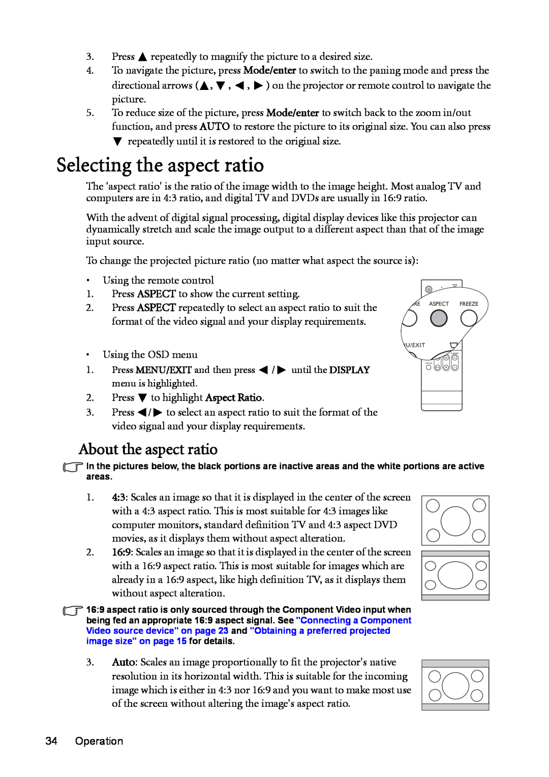 BenQ MP723 user manual Selecting the aspect ratio, About the aspect ratio 