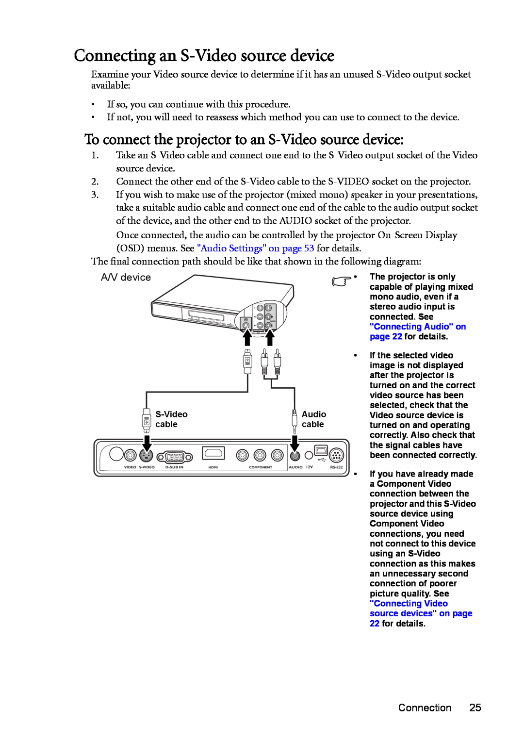 BenQ MP730 manual Connecting an S-Video source device, To connect the projector to an S-Video source device 