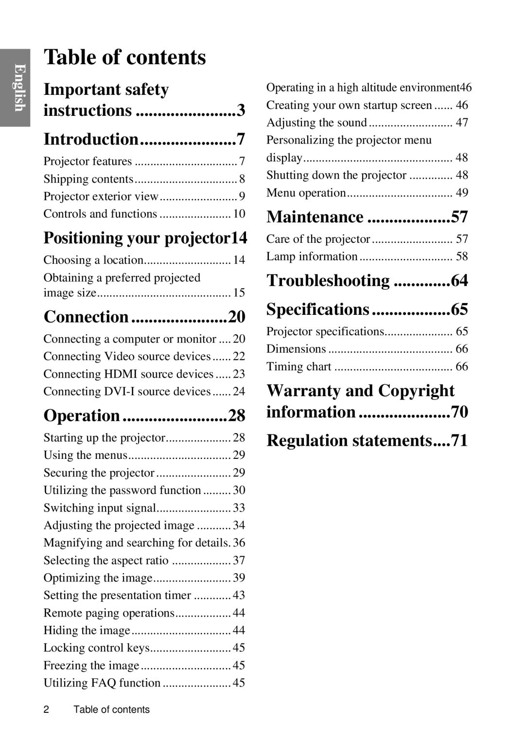 BenQ MP735, MP727 user manual Table of contents 