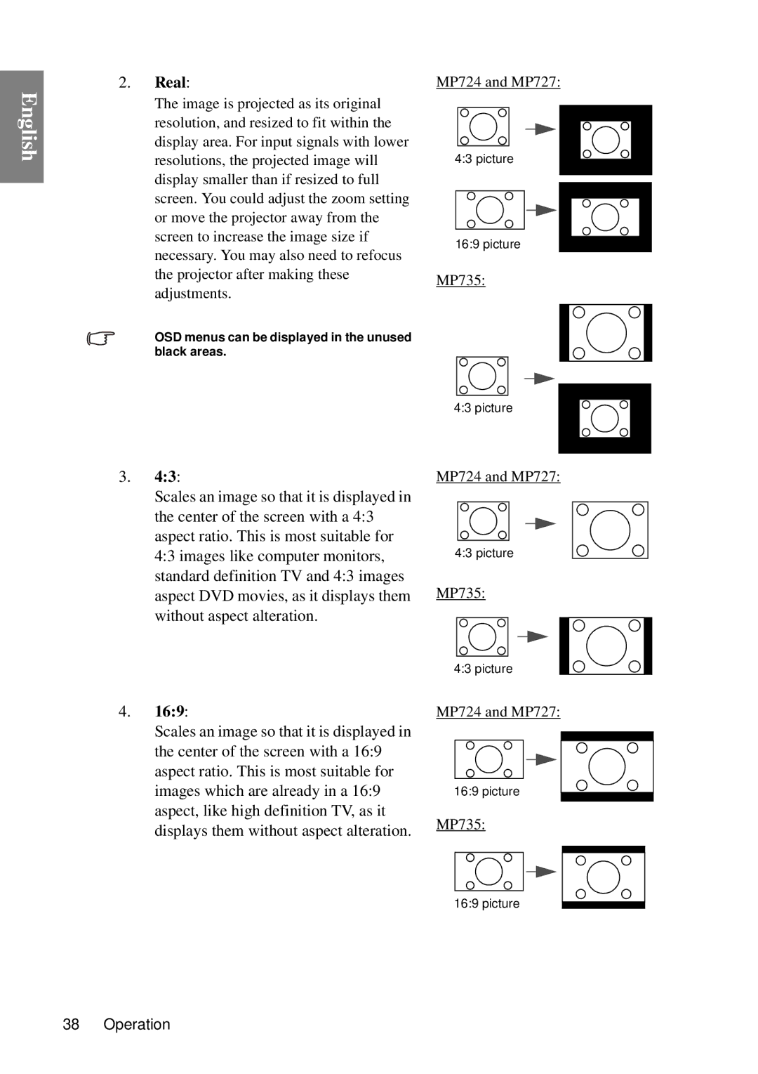 BenQ MP735 user manual MP724 and MP727 