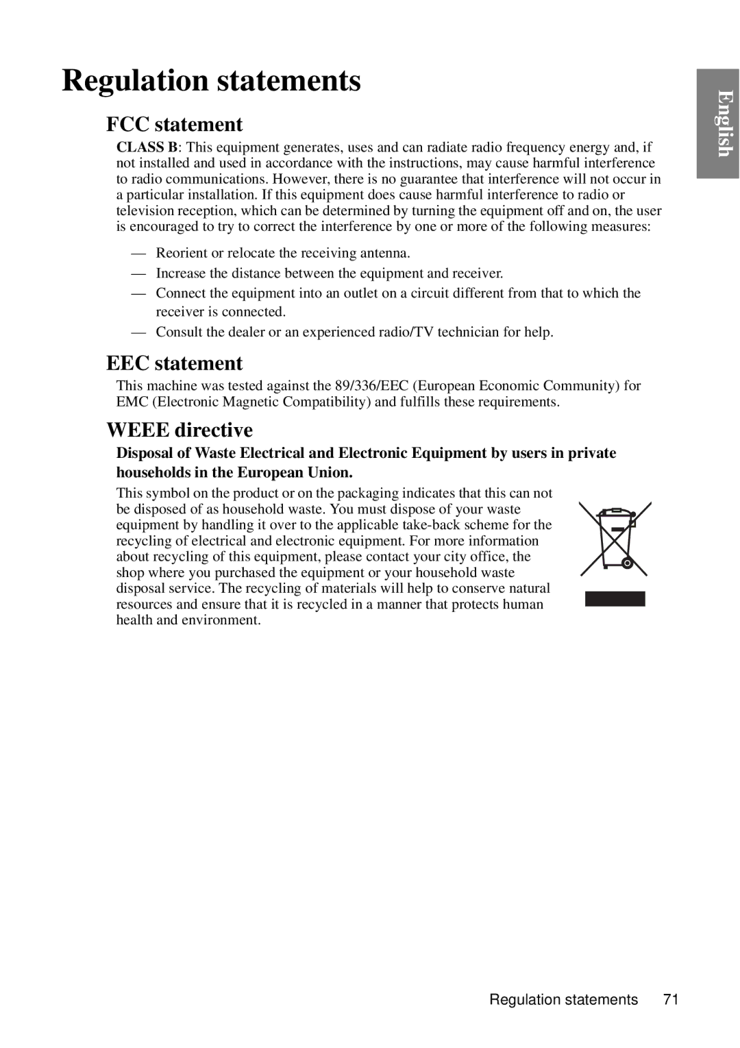 BenQ MP727, MP735 user manual Regulation statements, FCC statement 