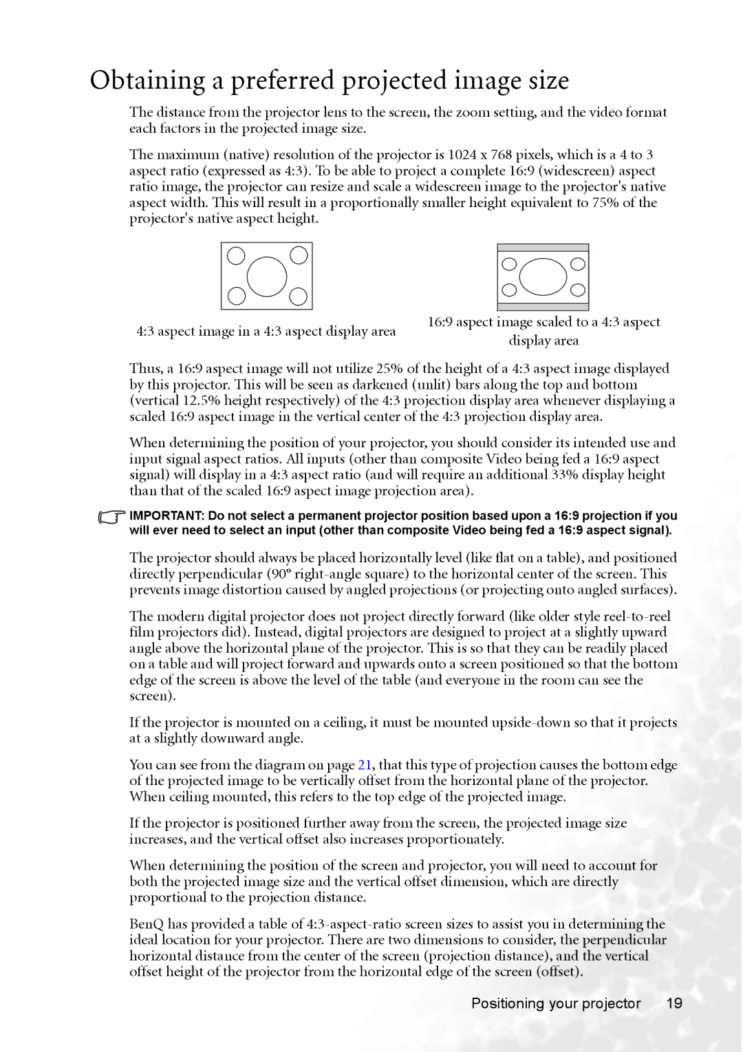 BenQ MP770 user manual Obtaining a preferred projected image size 