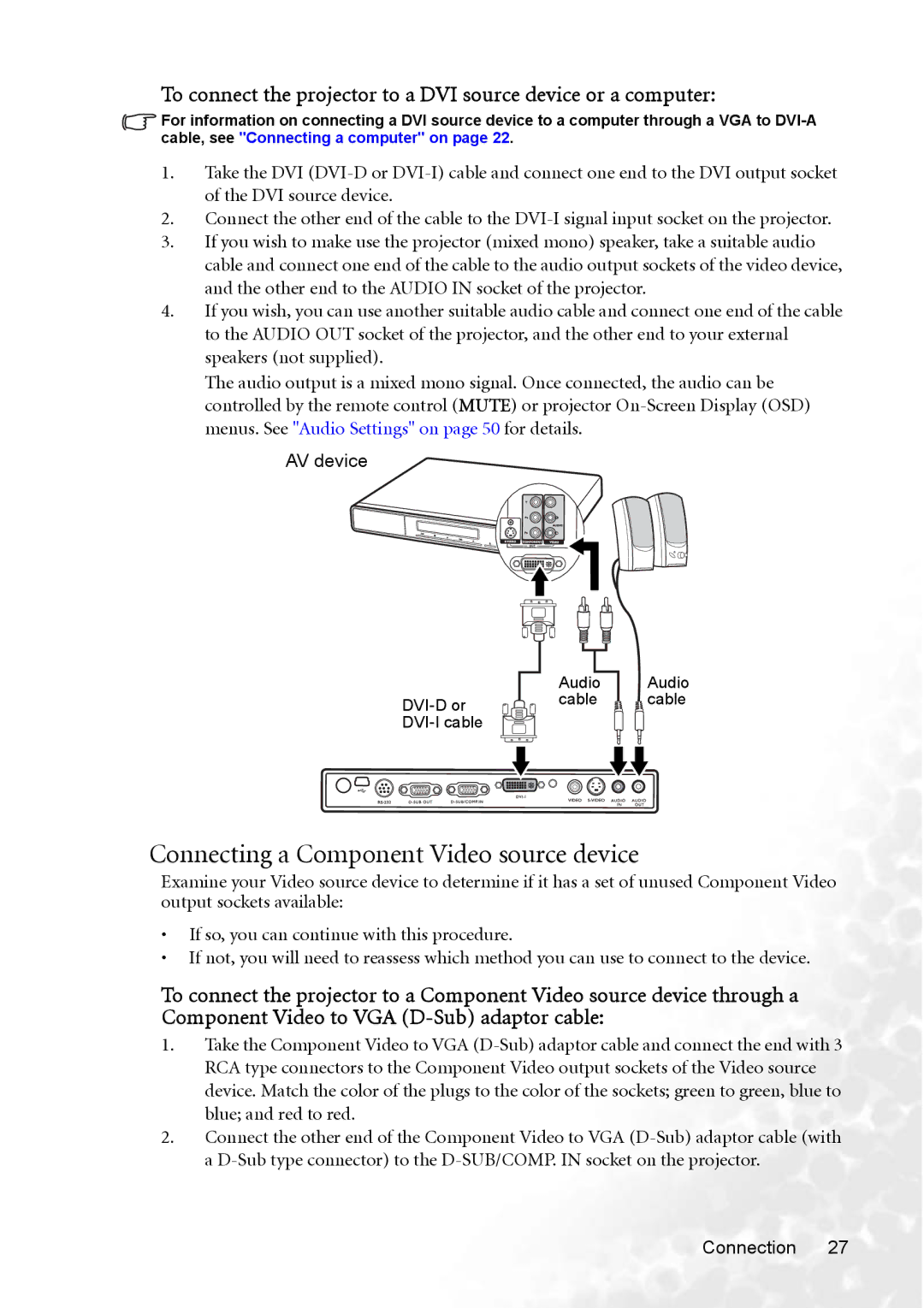 BenQ MP770 user manual Connecting a Component Video source device 