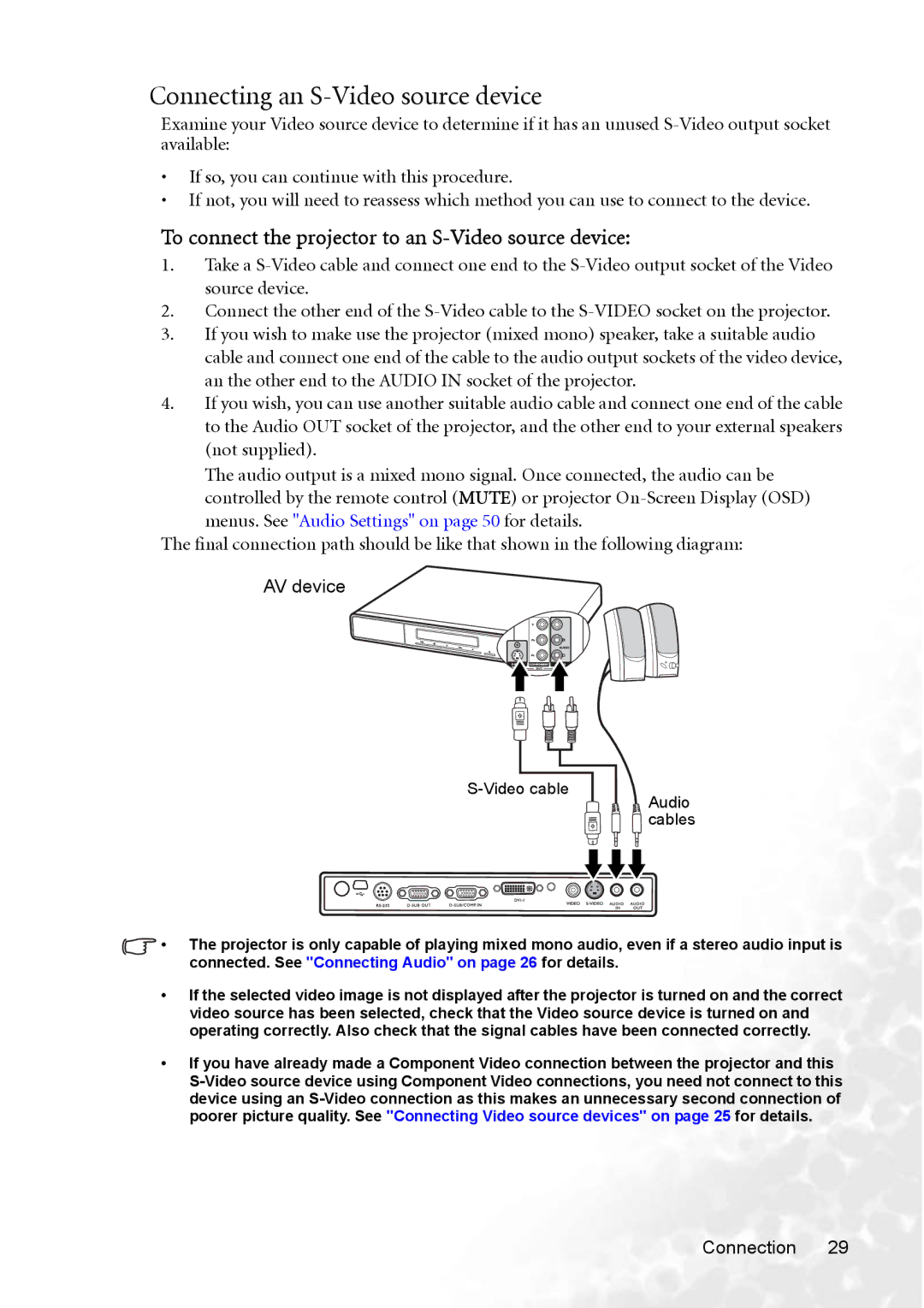 BenQ MP770 user manual Connecting an S-Video source device, To connect the projector to an S-Video source device 