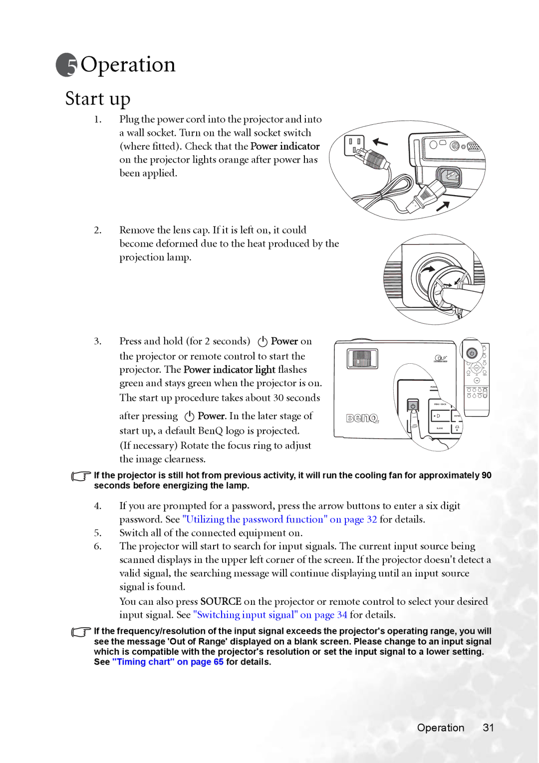 BenQ MP770 user manual Operation, Start up 