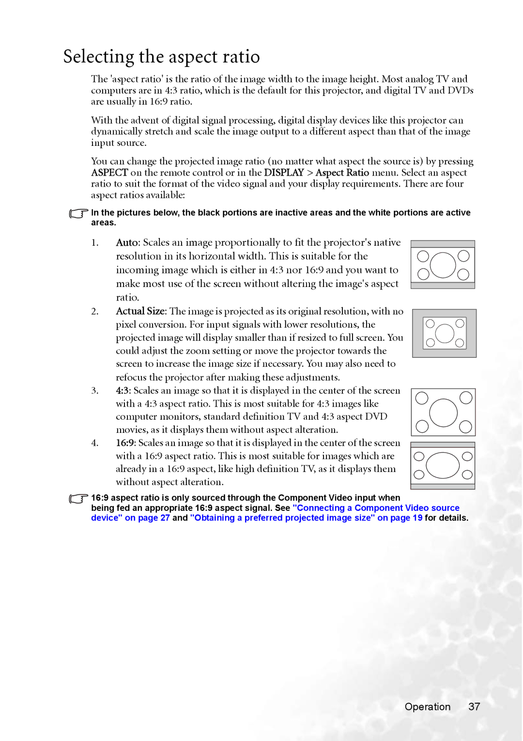 BenQ MP770 user manual Selecting the aspect ratio 