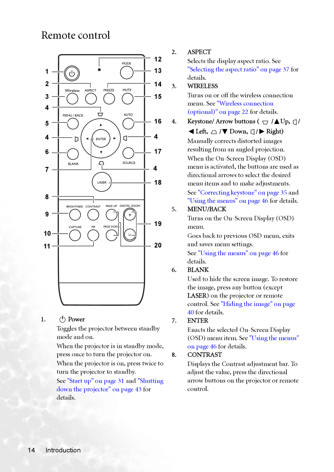 BenQ MP770 user manual Remote control 