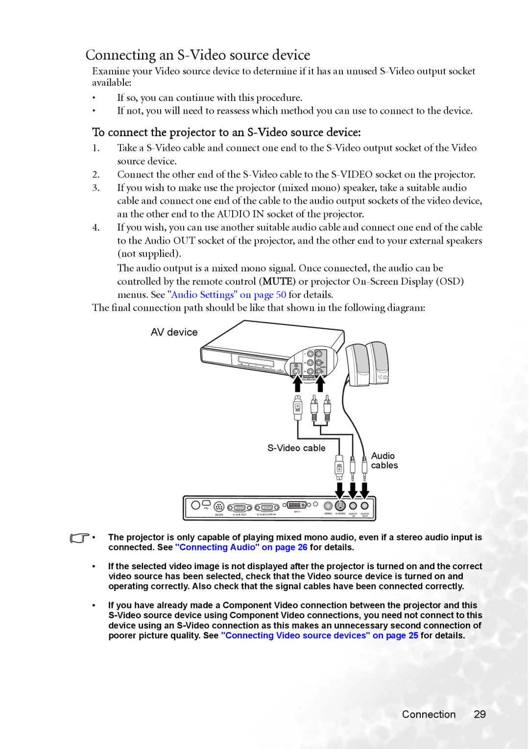 BenQ MP770 user manual Connecting an S-Video source device, To connect the projector to an S-Video source device 