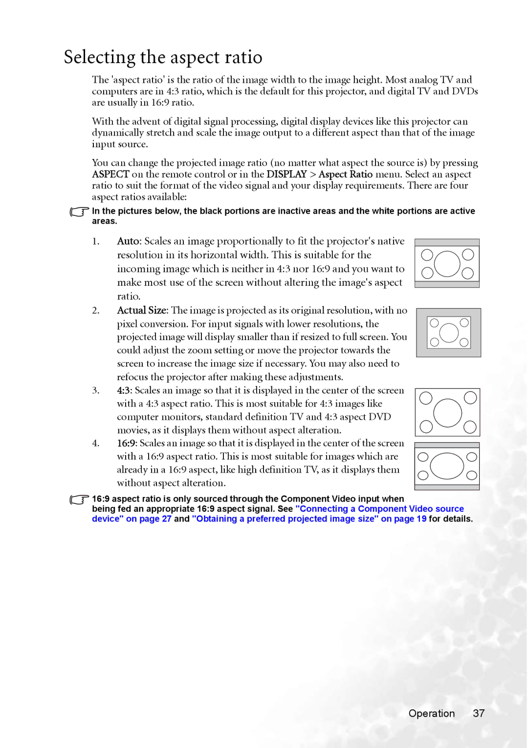 BenQ MP770 user manual Selecting the aspect ratio 