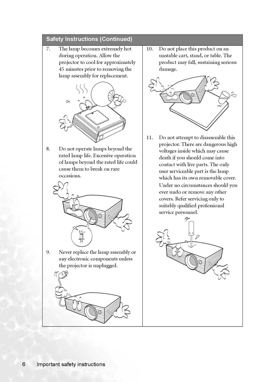 BenQ MP770 user manual Safety Instructions 