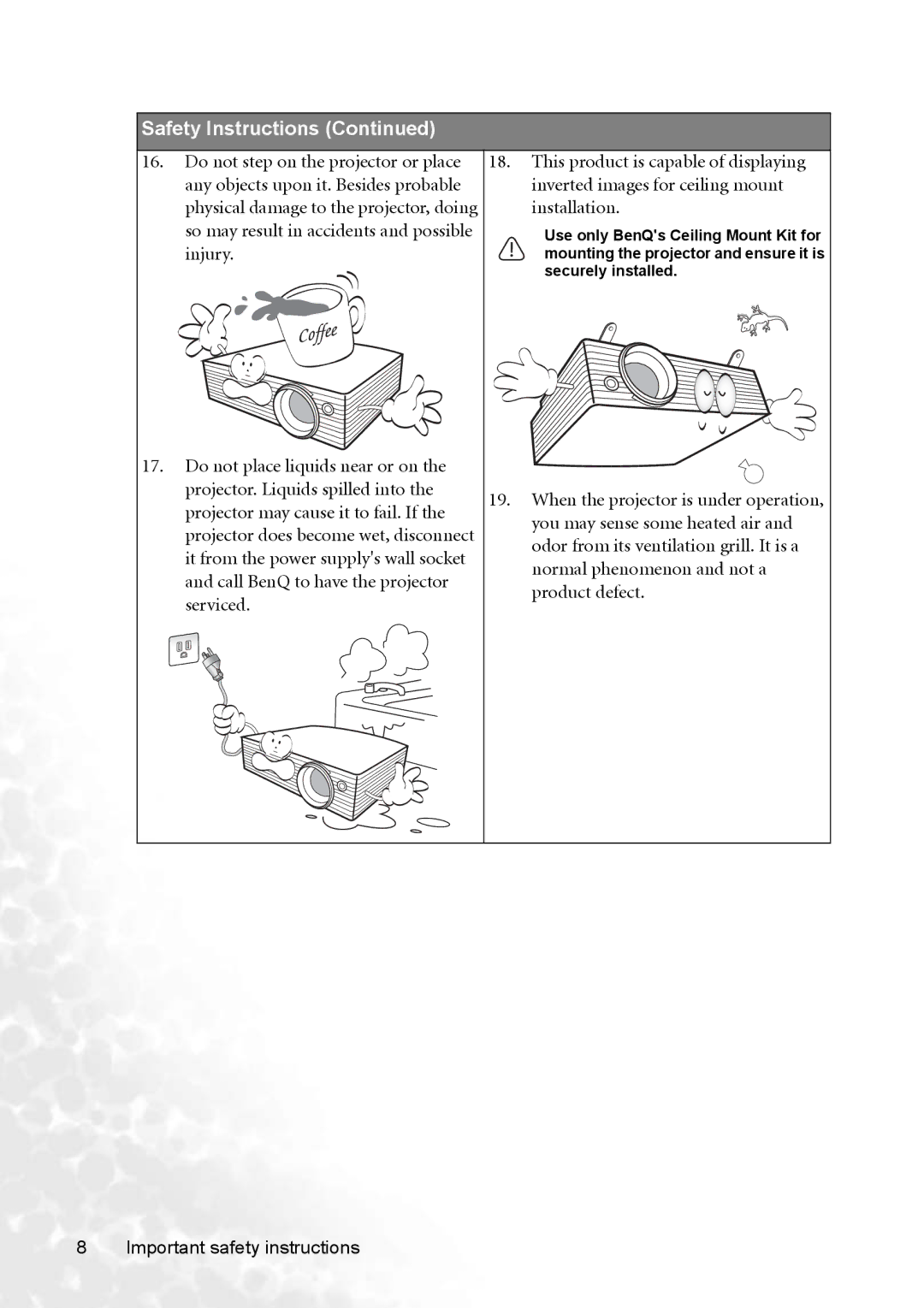 BenQ MP770 user manual Safety Instructions 