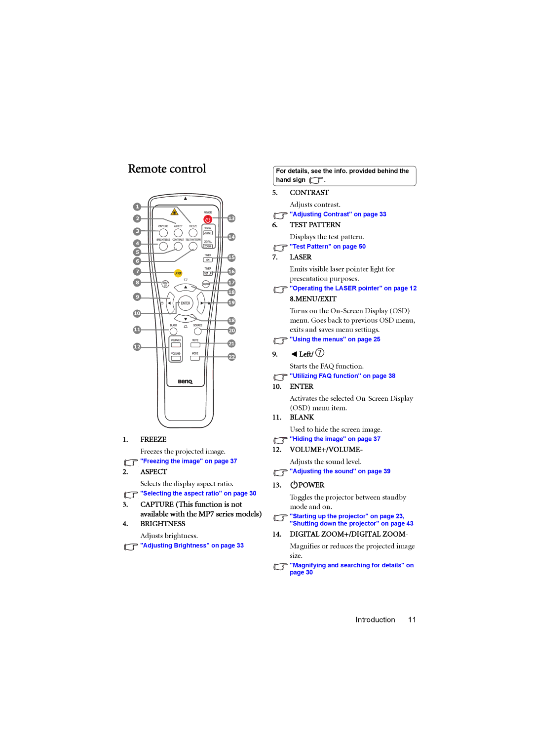 BenQ MP776 ST user manual Remote control 