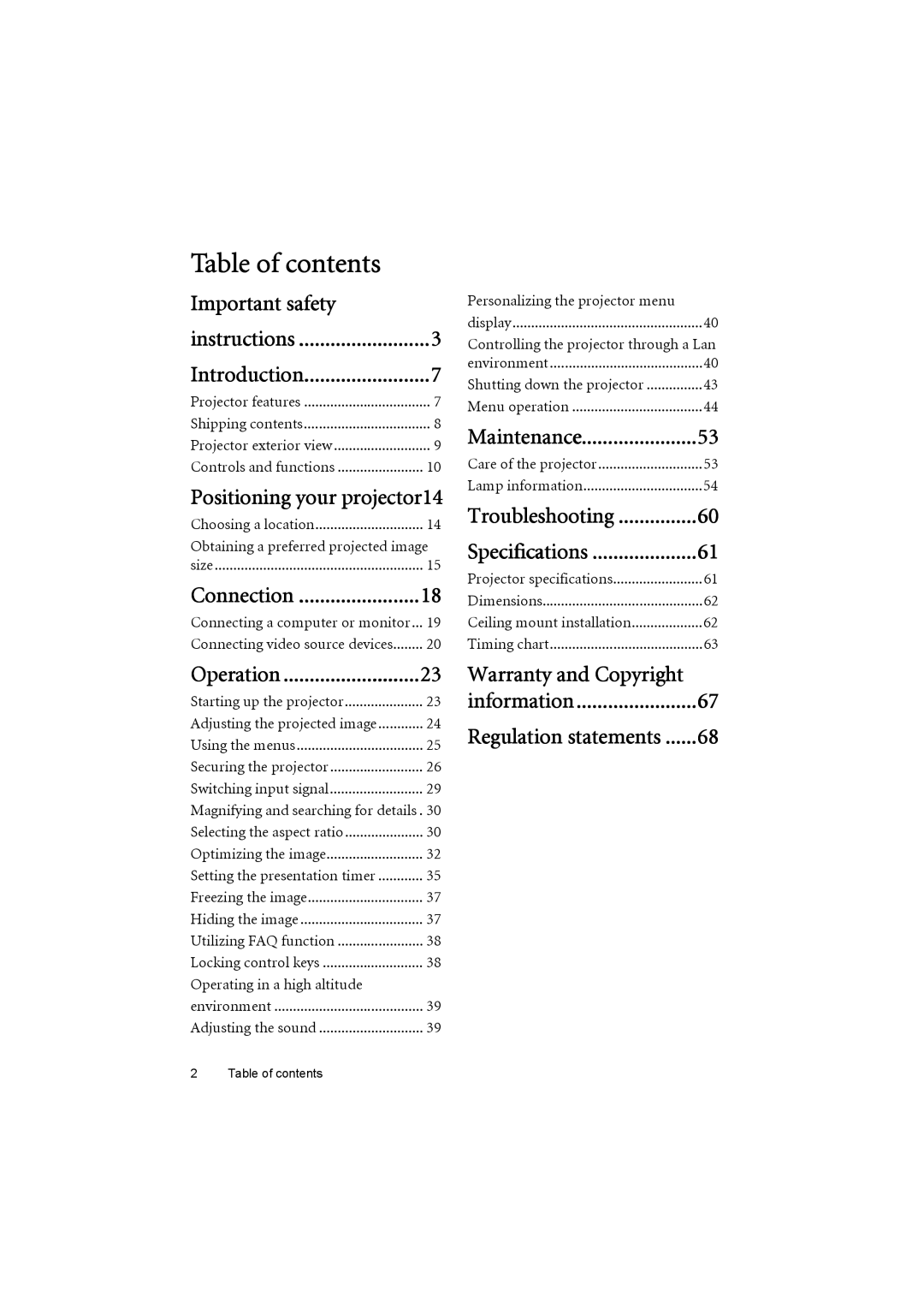 BenQ MP776 ST user manual Table of contents 