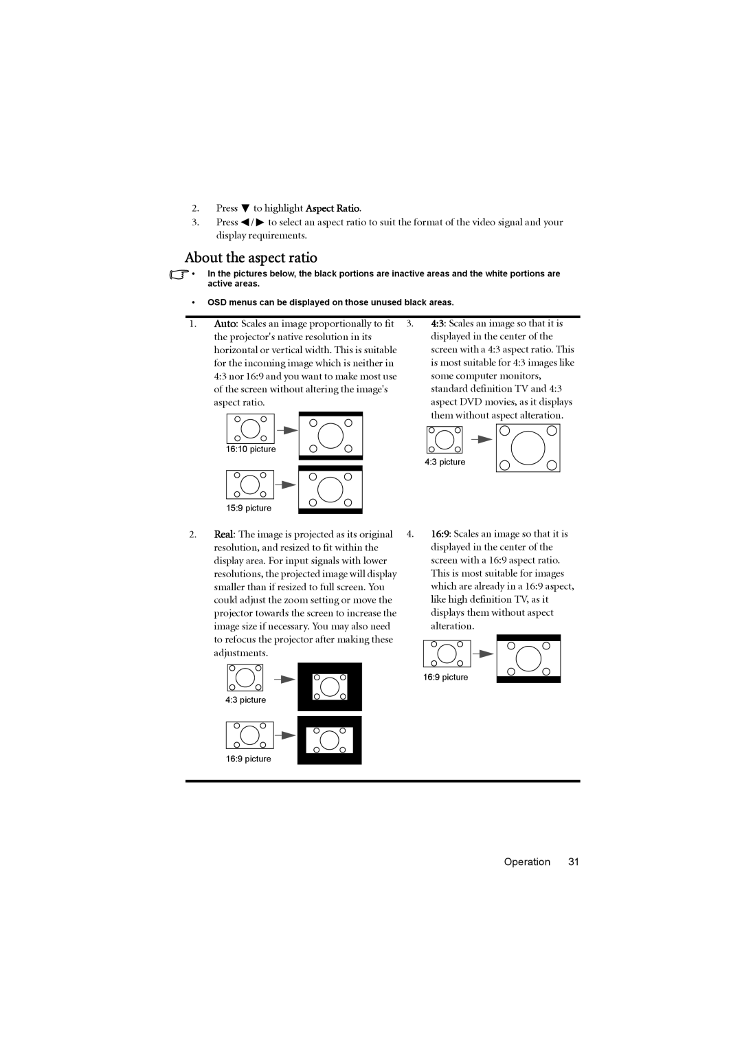 BenQ MP776 ST user manual About the aspect ratio 