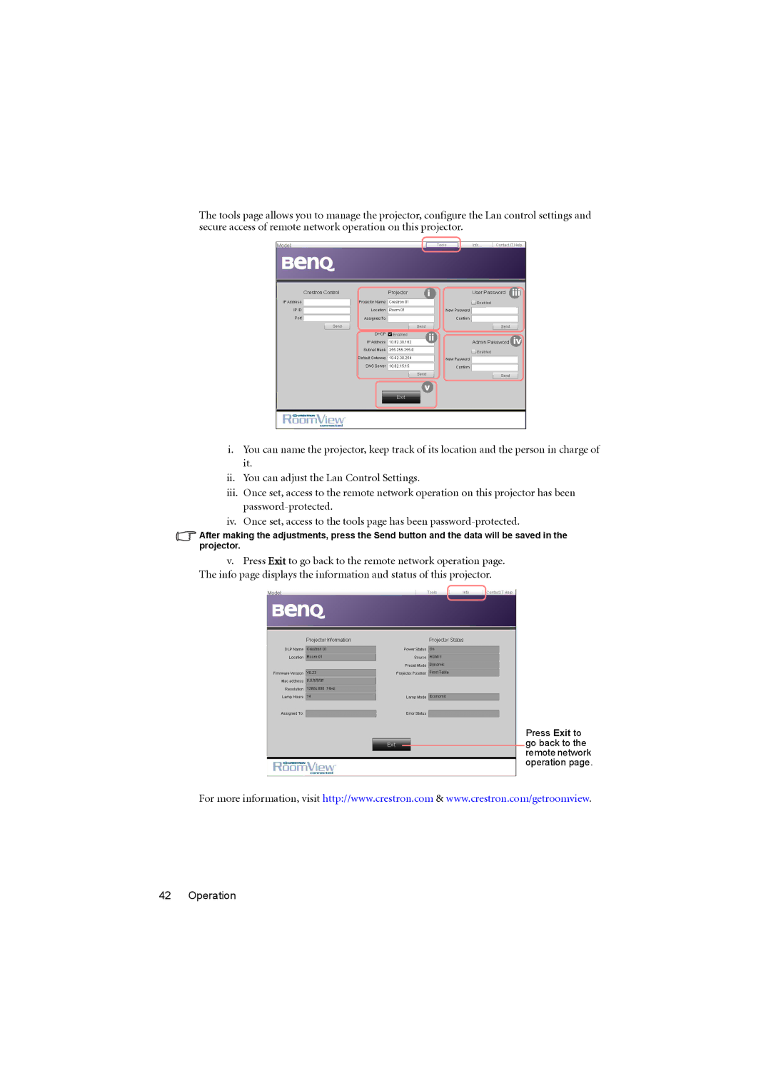 BenQ MP776 ST user manual Press Exit to go back to the remote network operation 