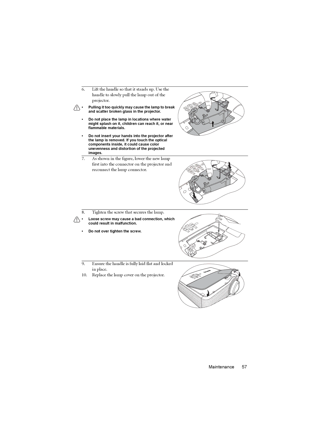 BenQ MP776 ST user manual Tighten the screw that secures the lamp 