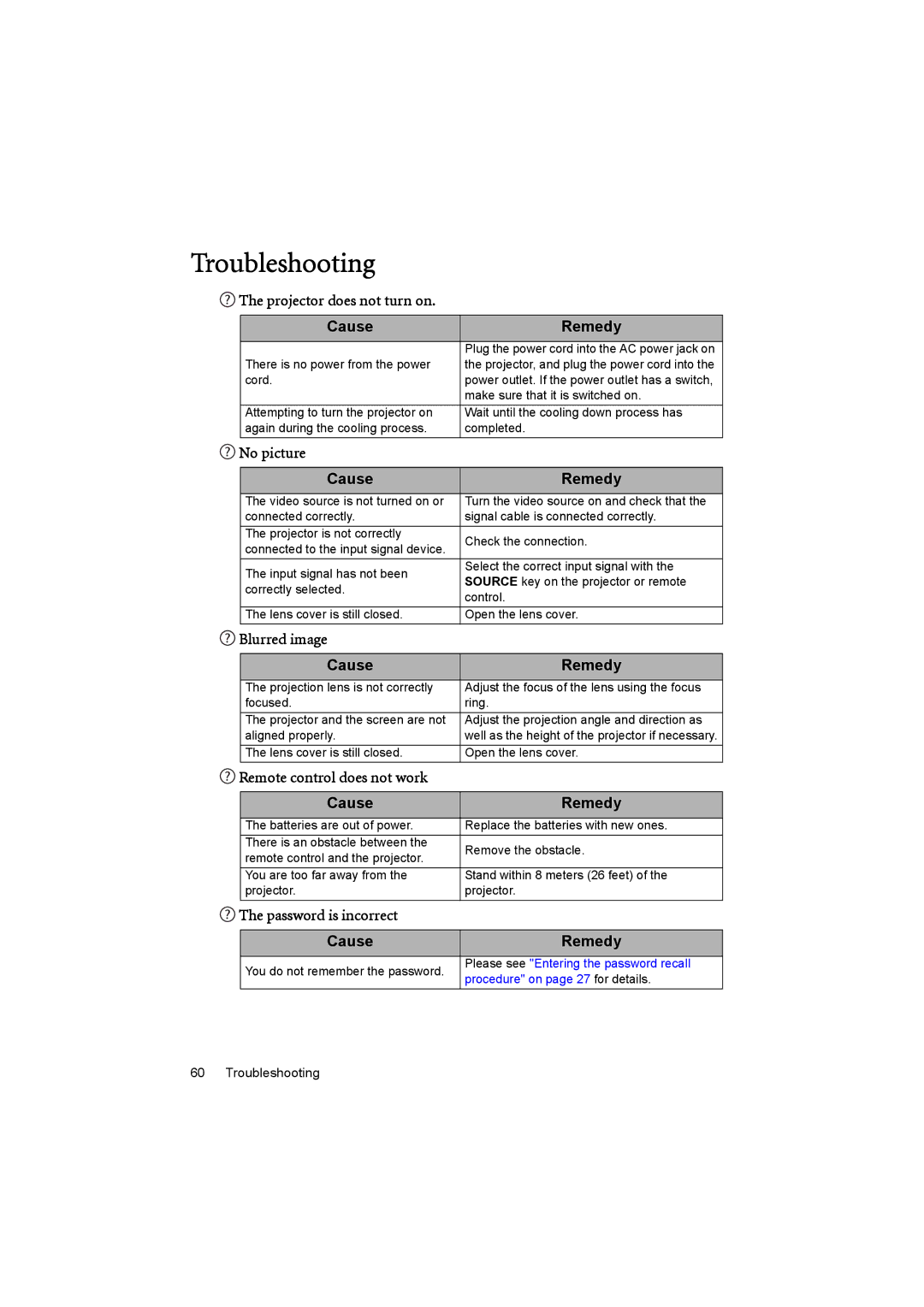 BenQ MP776 ST user manual Troubleshooting 