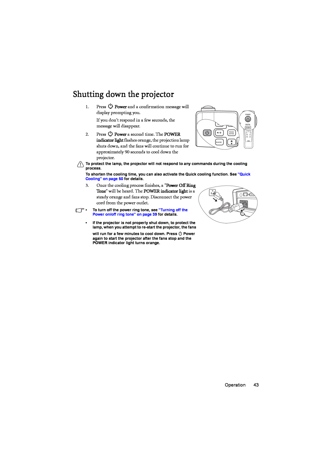 BenQ MP776 ST user manual Shutting down the projector 